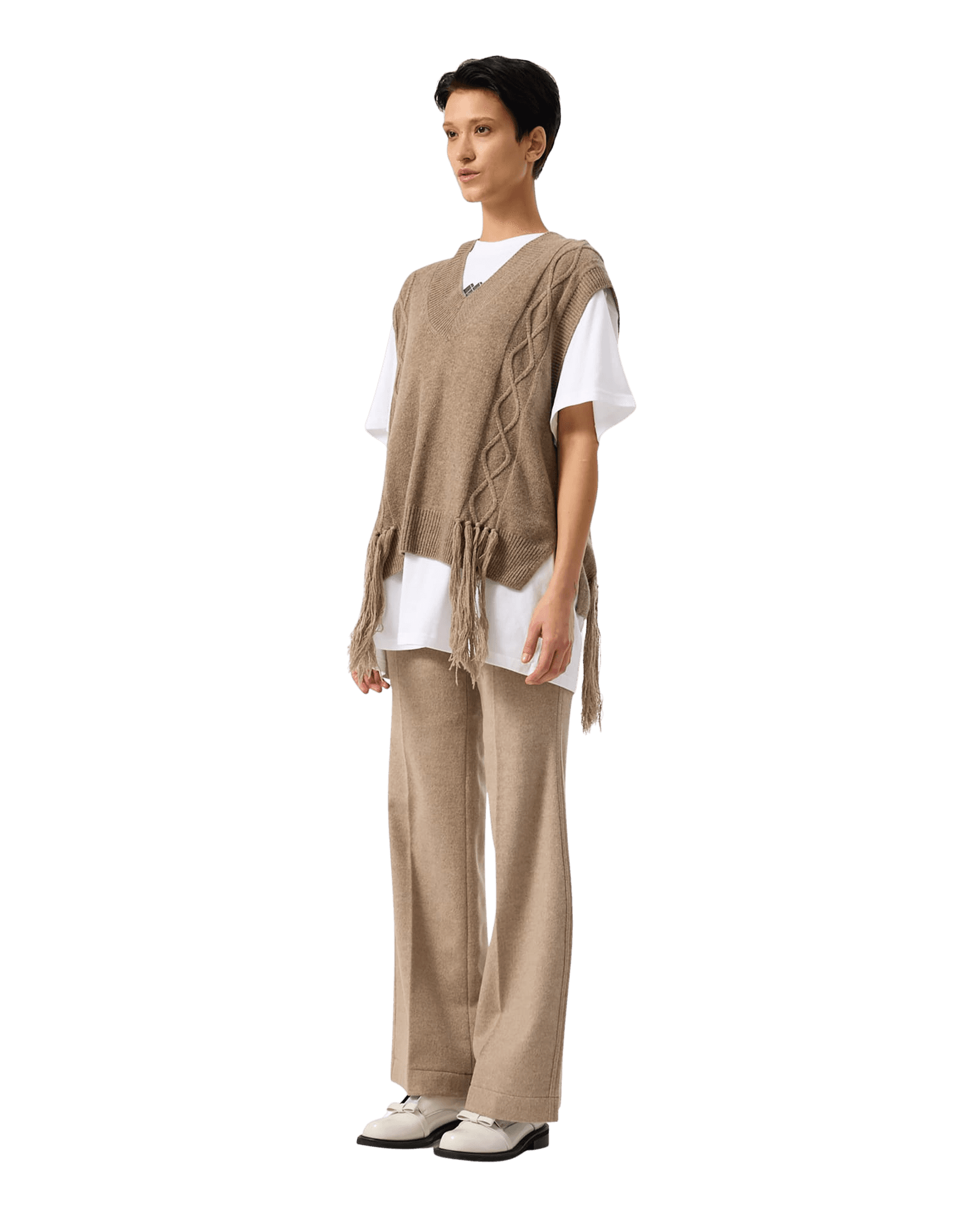 Fringed Knit Vest (Light Brown) — vue 3