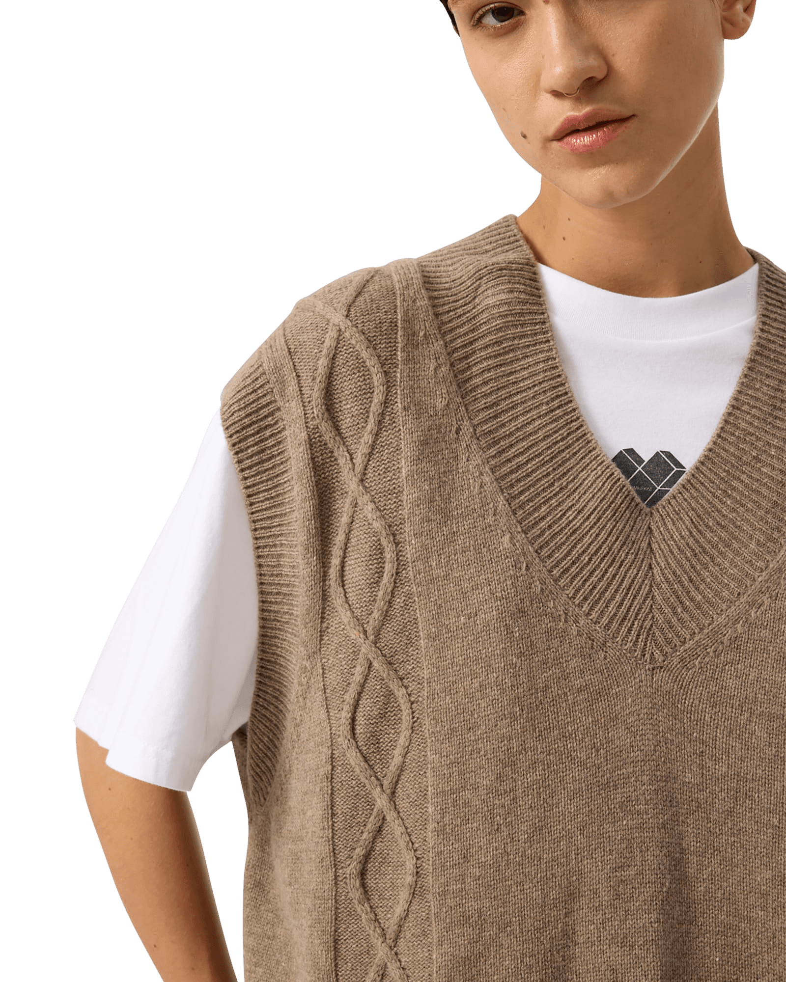 Fringed Knit Vest (Light Brown) — vue 8
