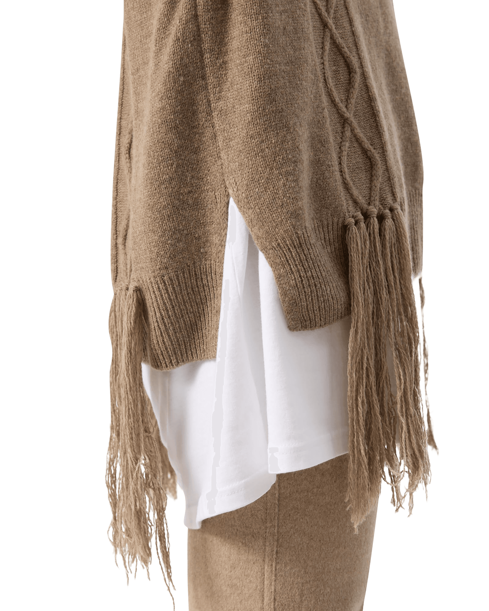 Fringed Knit Vest (Light Brown) — vue 9