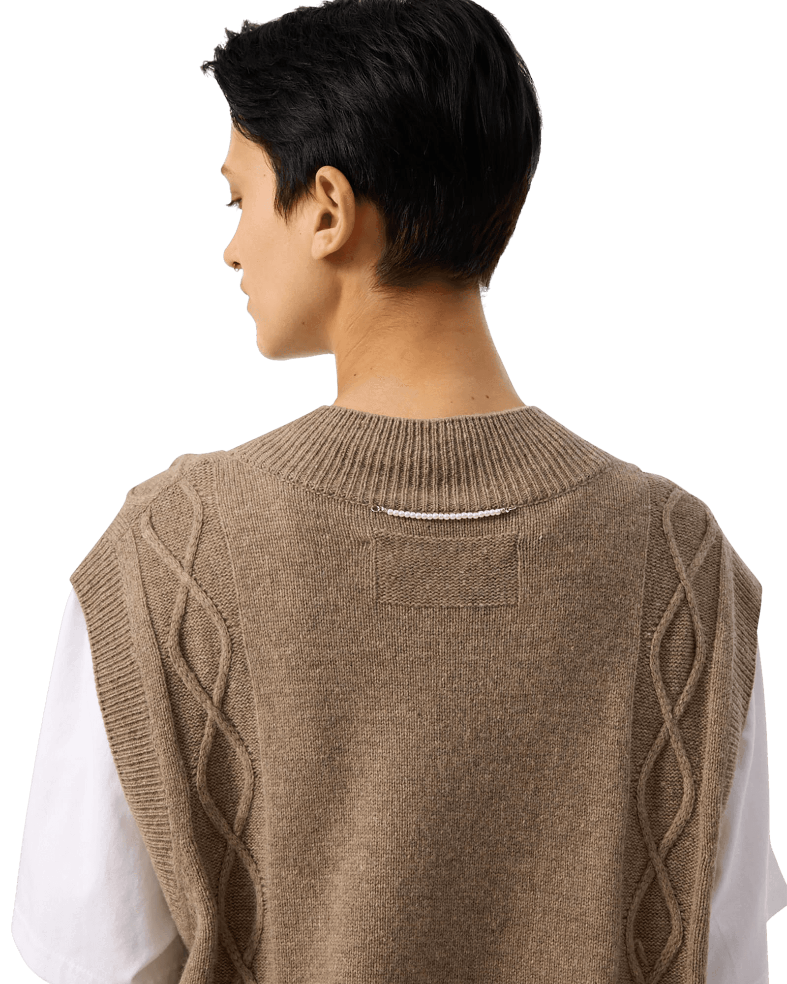 Fringed Knit Vest (Light Brown) — vue 10