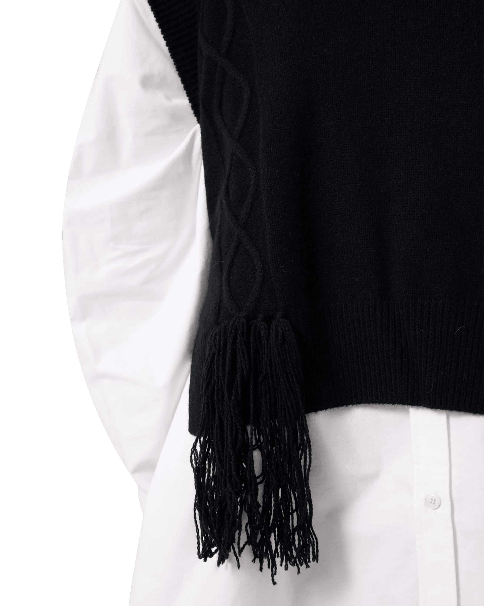 Fringed Knit Vest (Black) — vue 19