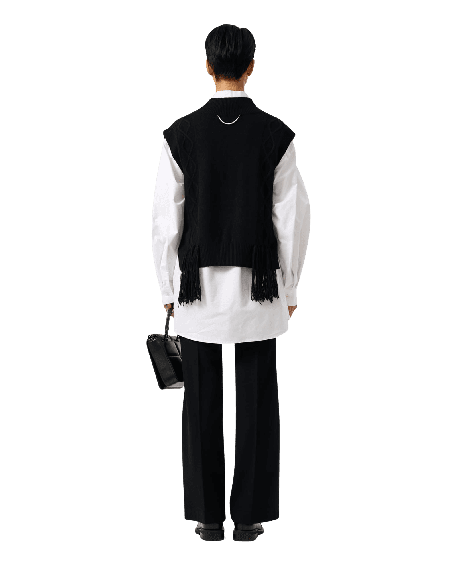 Fringed Knit Vest (Black) — vue 10