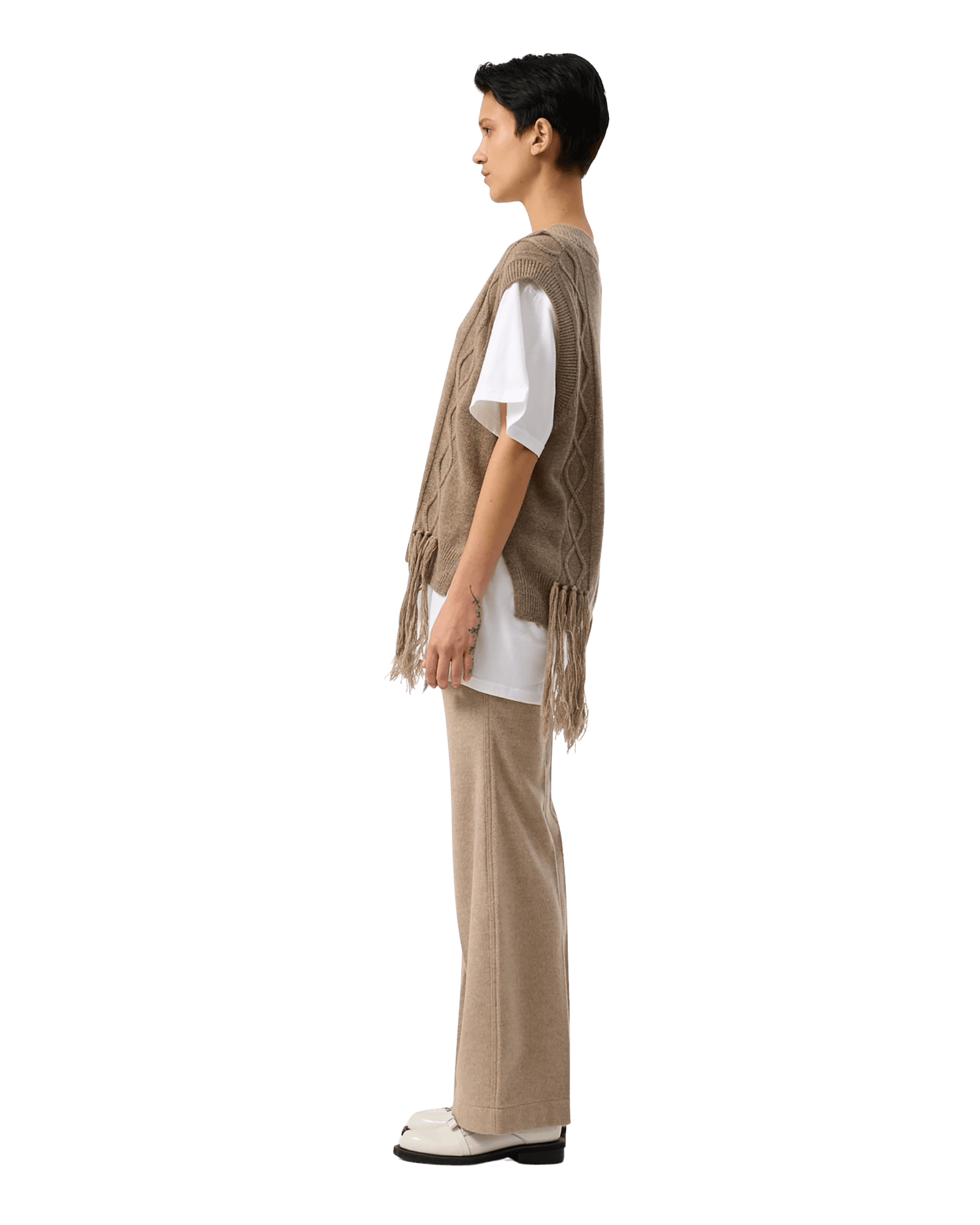 Wave Cut Trousers (Beige) — vue 4