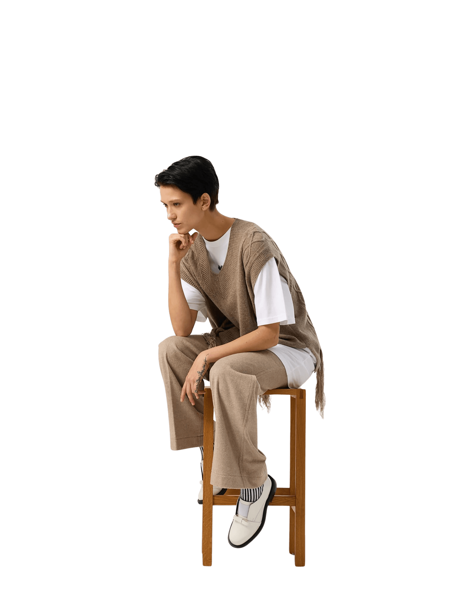 Wave Cut Trousers (Beige) — vue 6