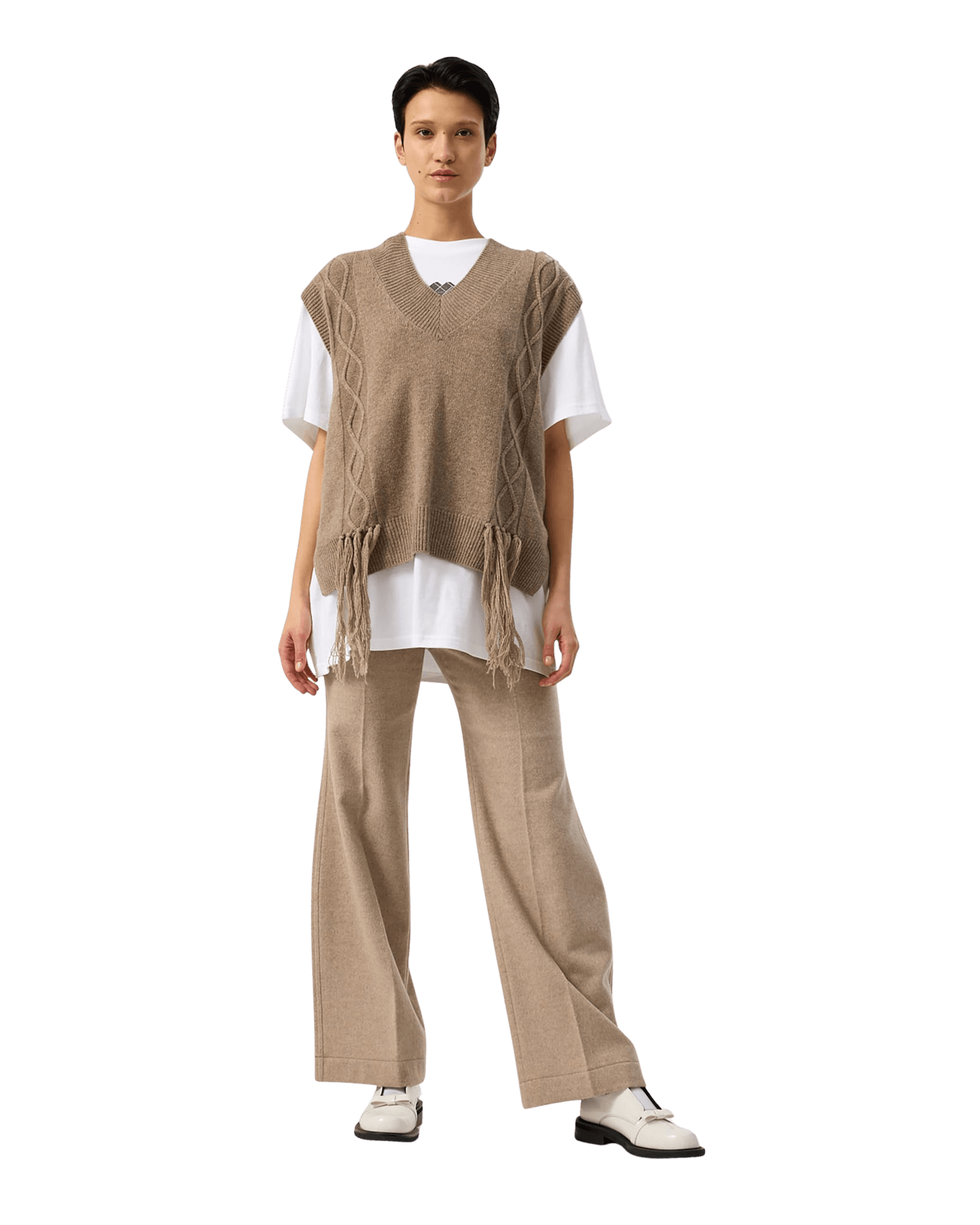 Wave Cut Trousers (Beige) — vue 1
