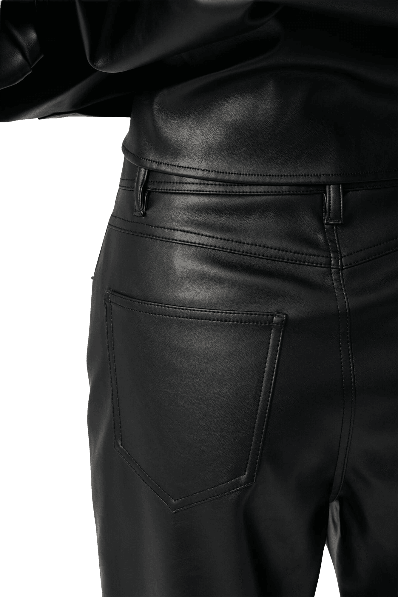 Vegan Leather Label Wide Fit Pants (Black) — vue 12