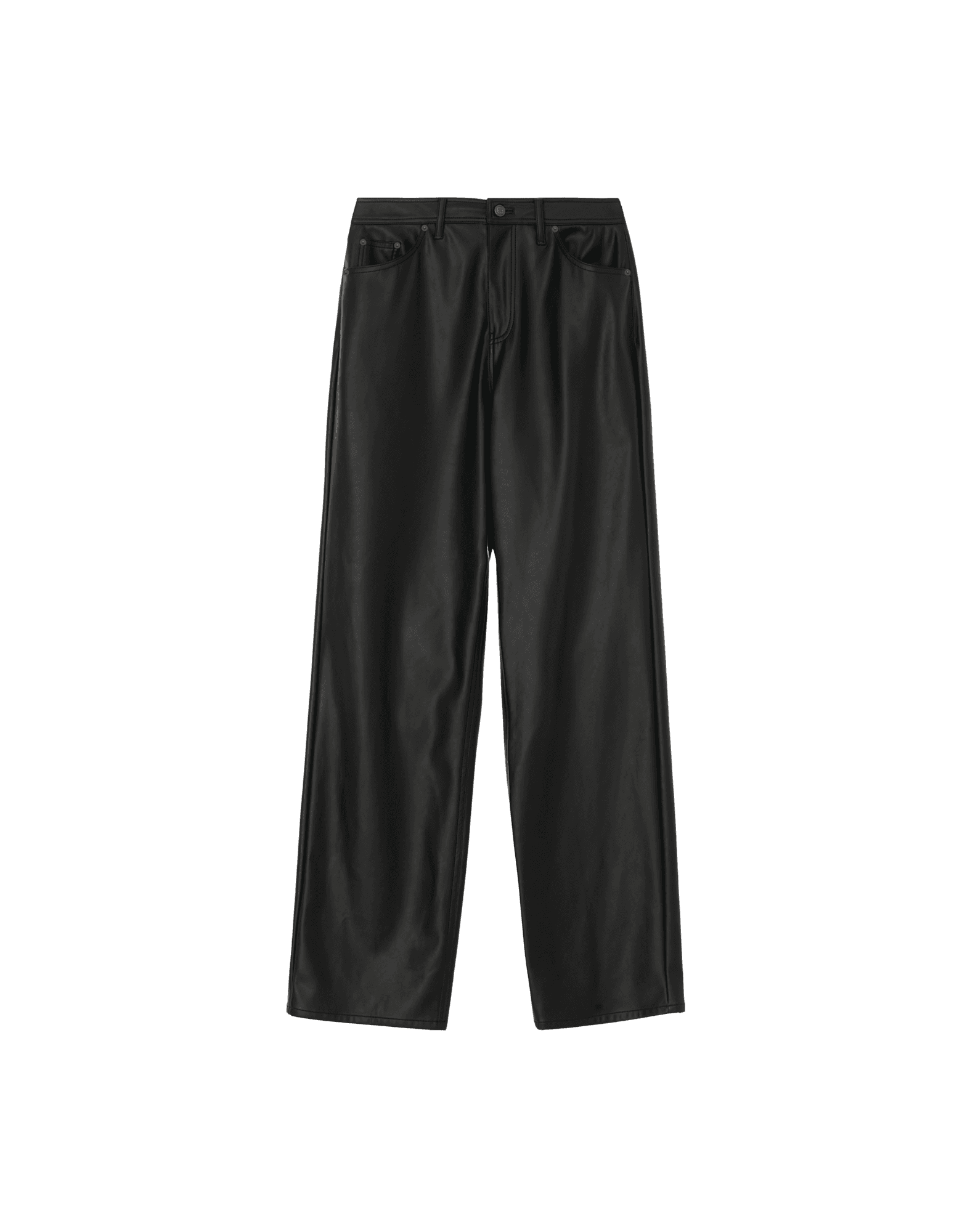 Vegan Leather Label Wide Fit Pants (Black) — vue 14