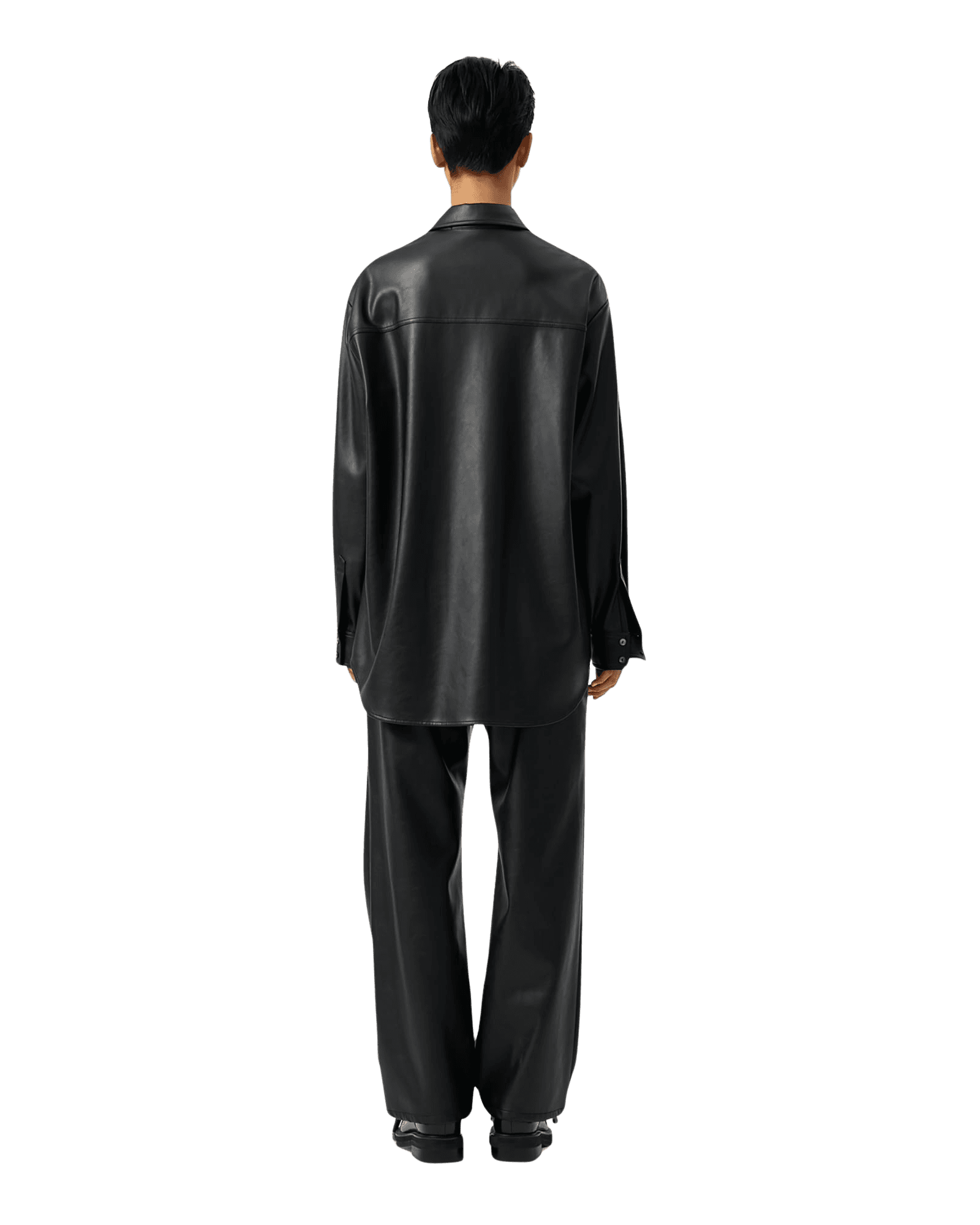 Vegan Leather Label Wide Fit Pants (Black) — vue 8