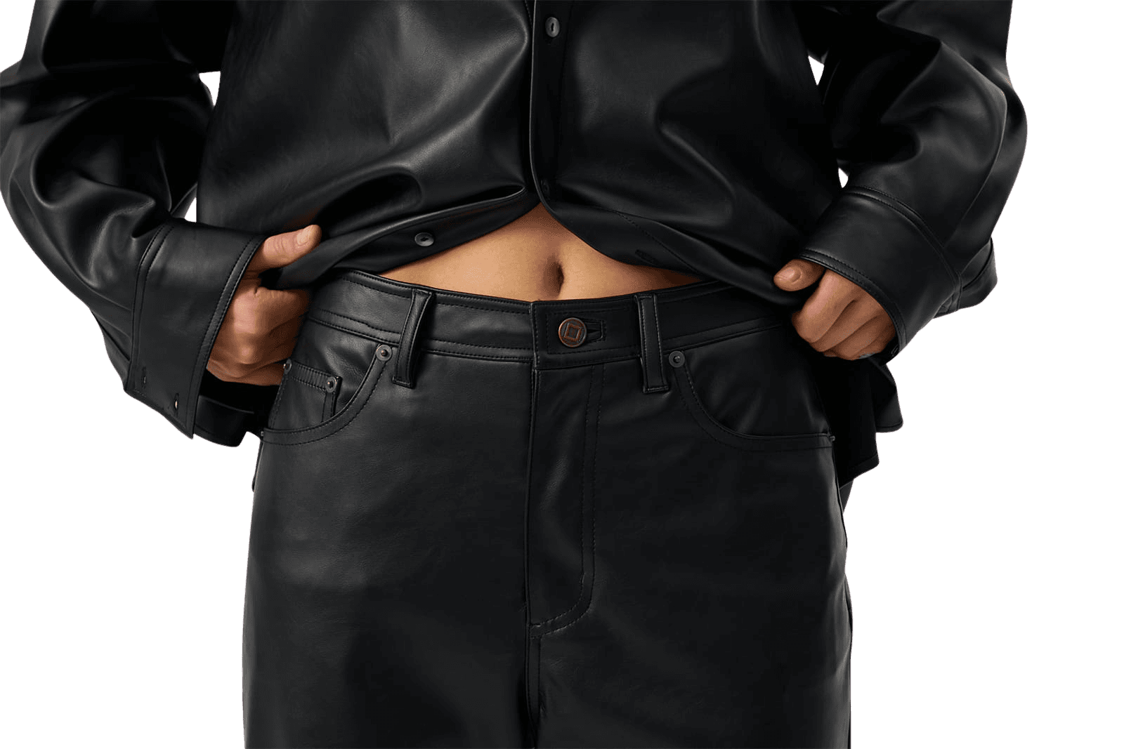 Vegan Leather Label Wide Fit Pants (Black) — vue 10