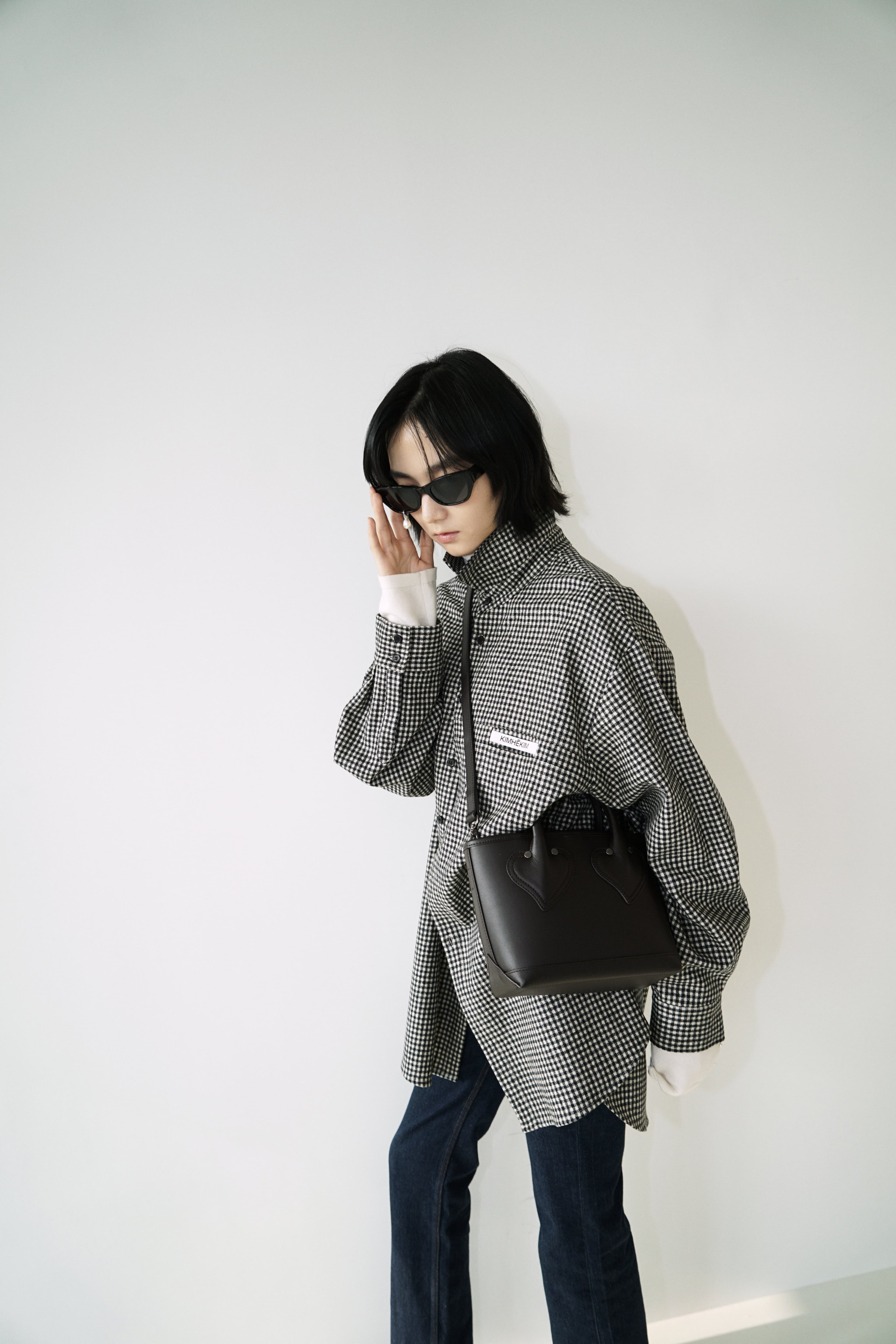 Checkered KIMHEKIM Label Shirt (Black) — vue 12