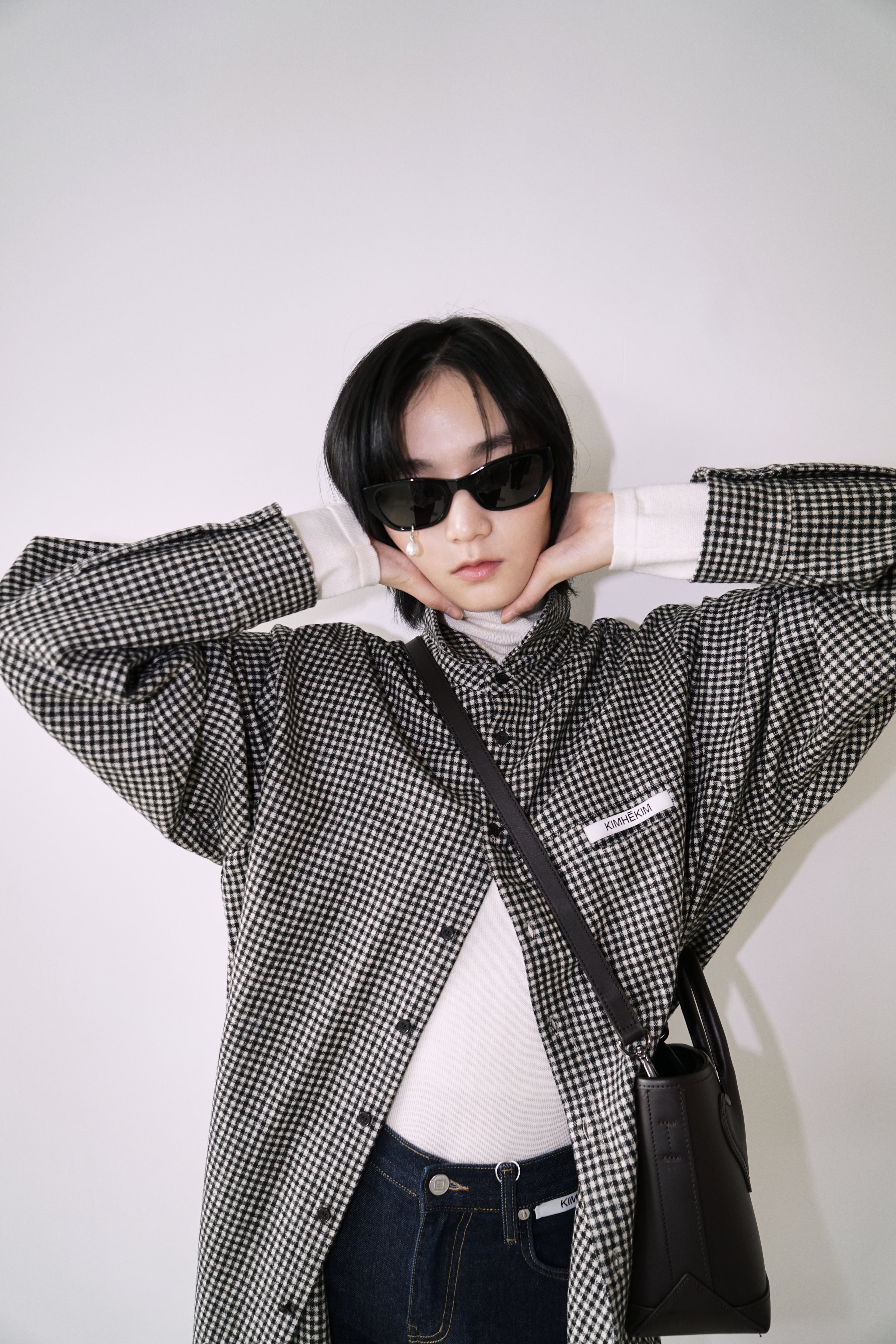Checkered KIMHEKIM Label Shirt (Black) — vue 15