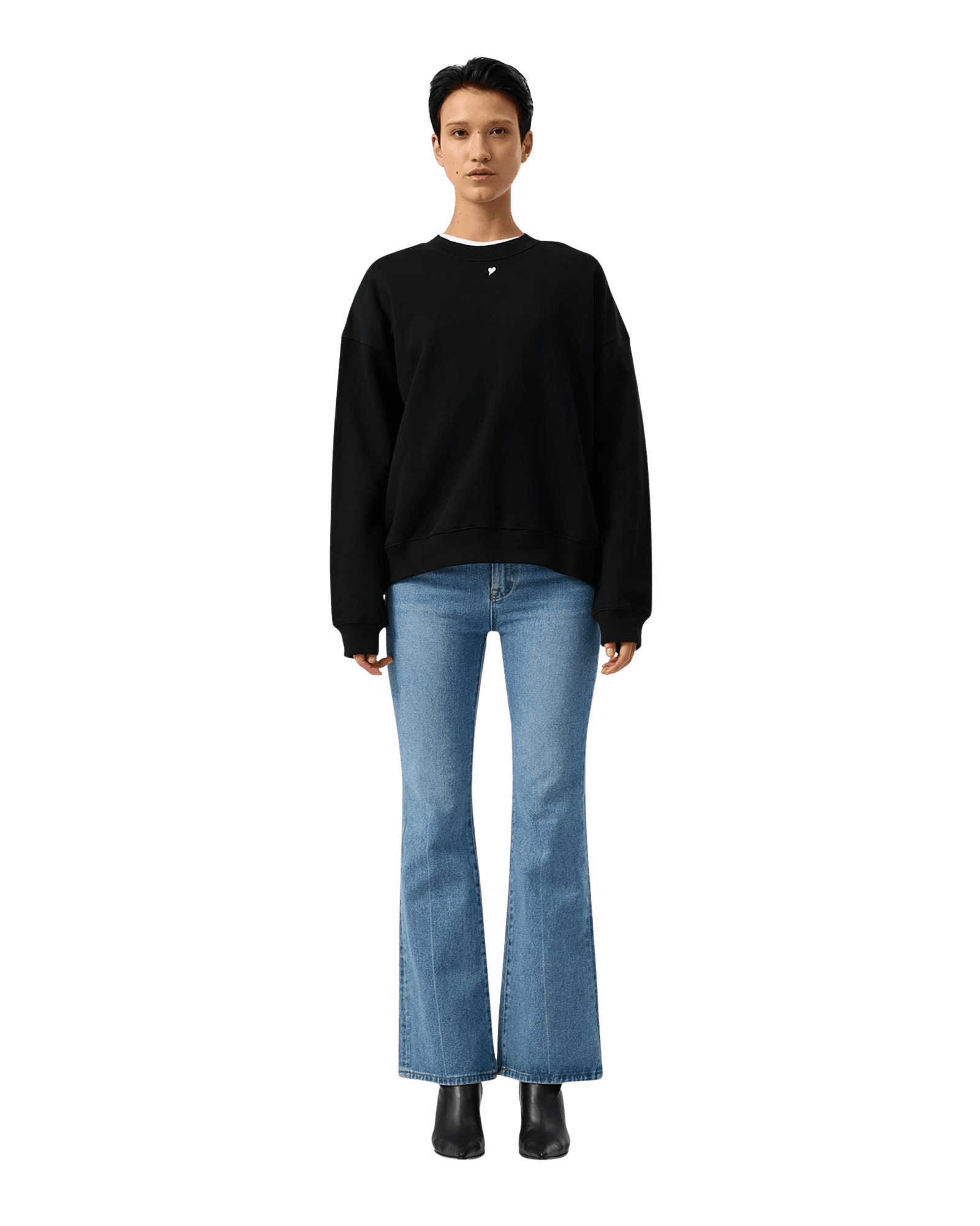 Heart Embroidered Sweatshirt (Black) — vue 17
