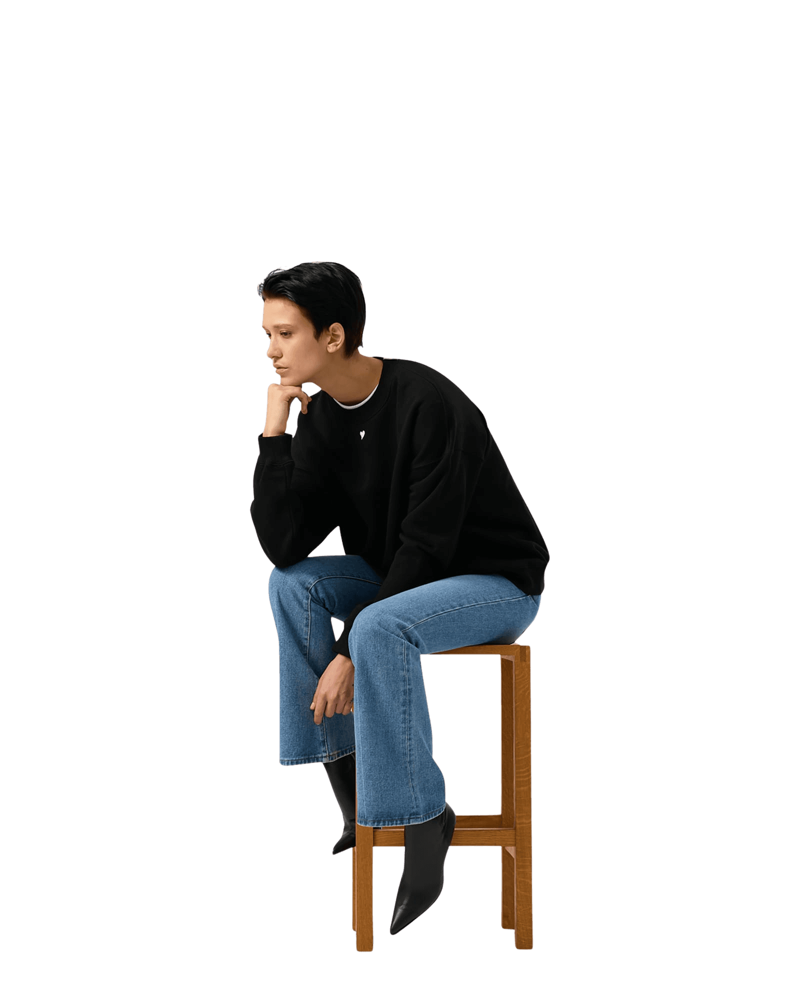 Heart Embroidered Sweatshirt (Black) — vue 21