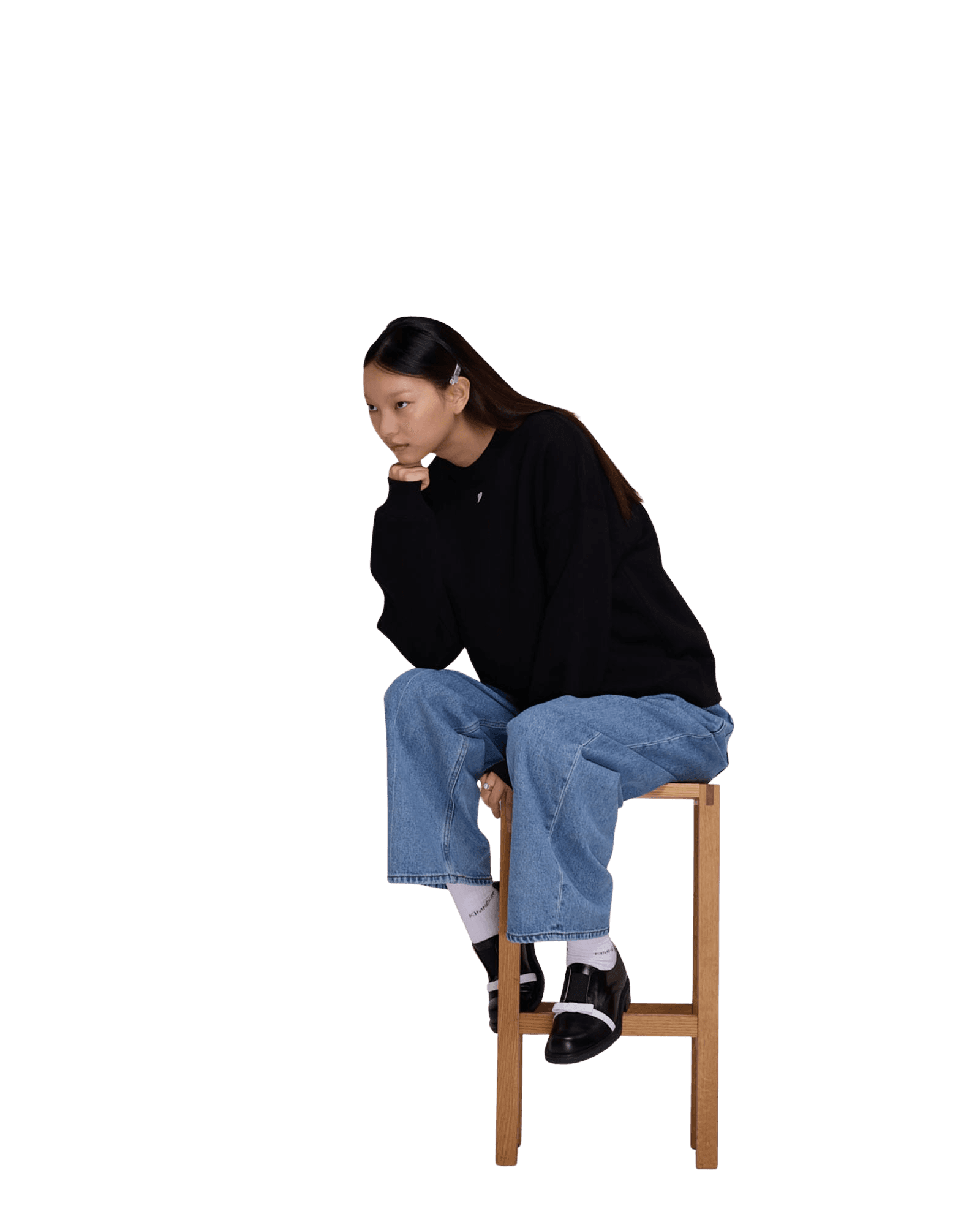 Heart Embroidered Sweatshirt (Black) — vue 5
