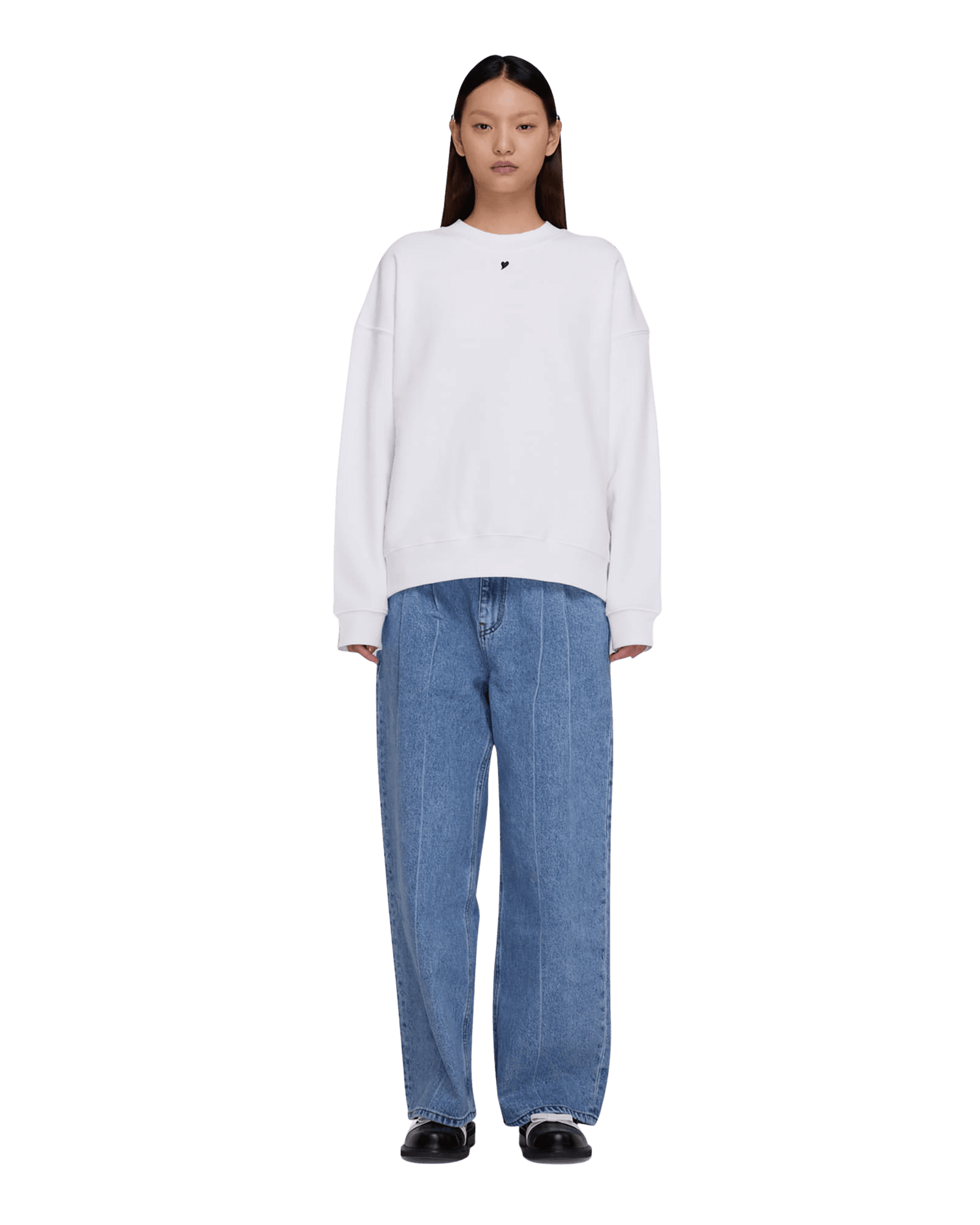 Heart Embroidered Sweatshirt (White) — vue 6