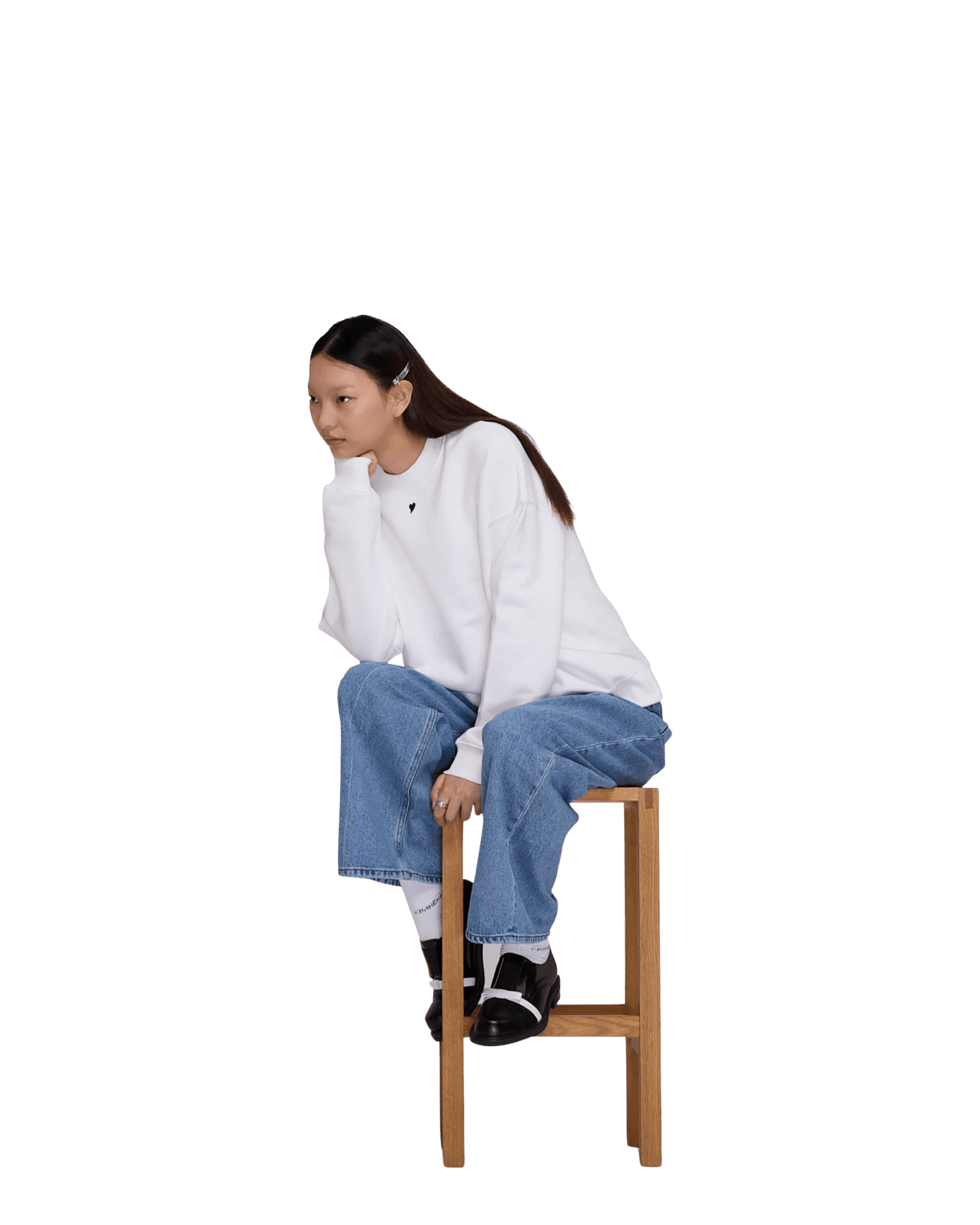 Heart Embroidered Sweatshirt (White) — vue 10