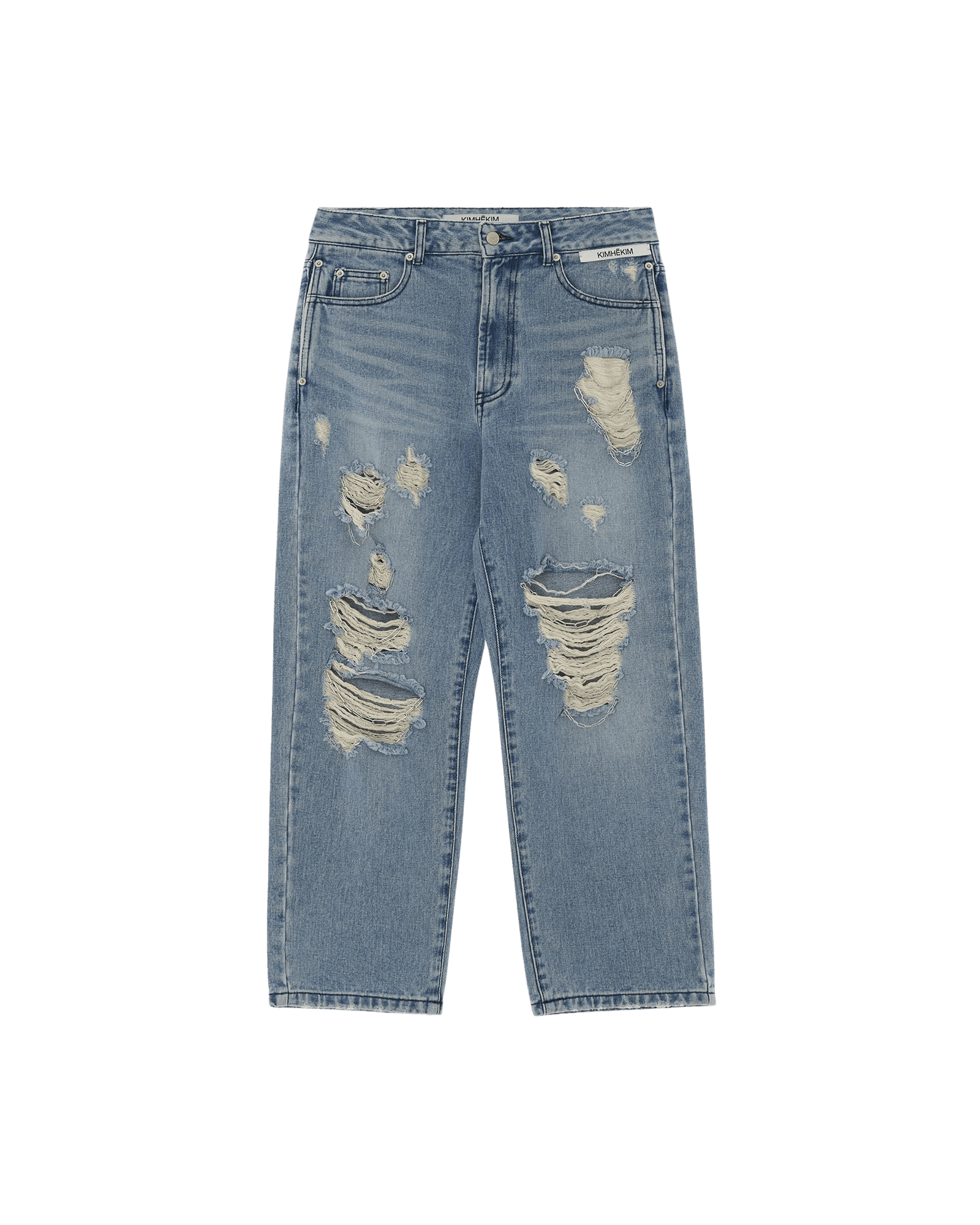 Chain Embellishment Destroyed Jeans (Blue) — vue 15