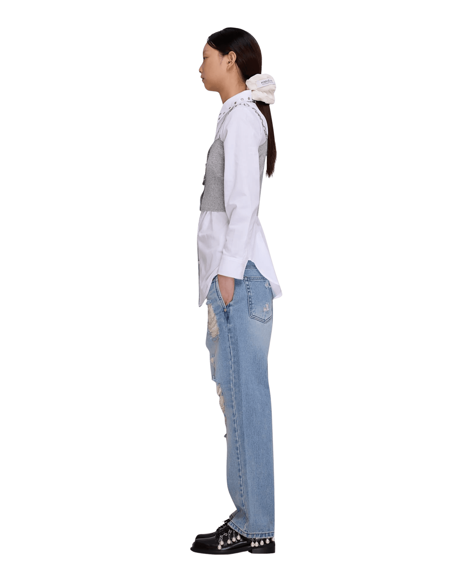 Chain Embellishment Destroyed Jeans (Blue) — vue 3