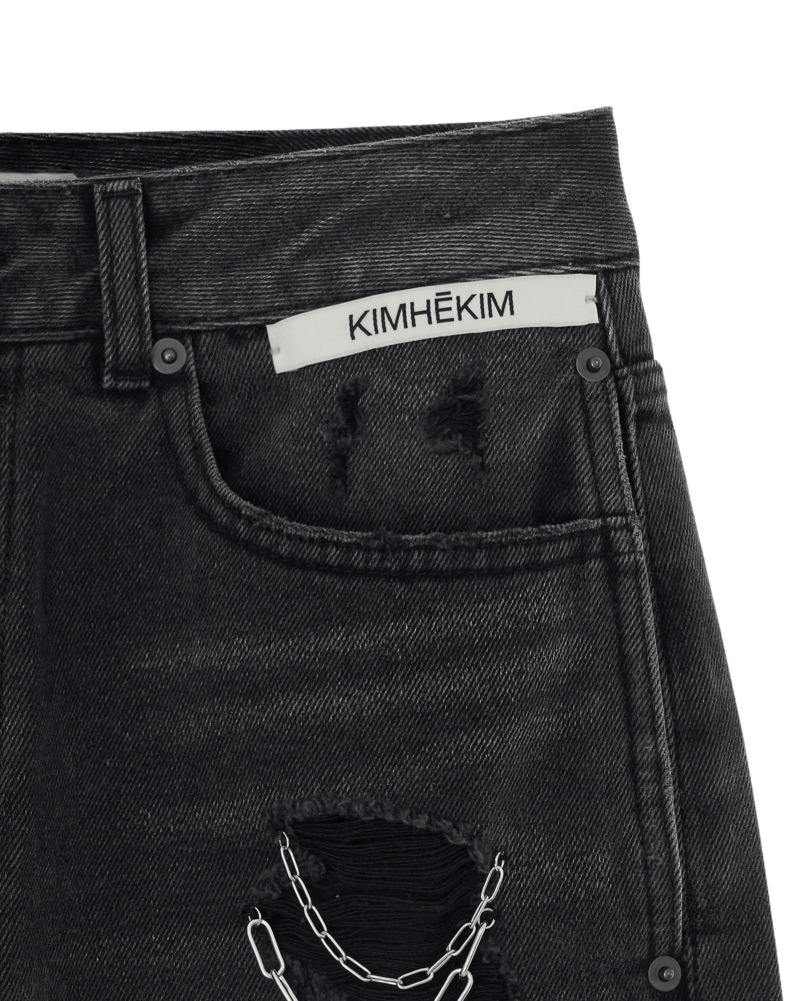 Chain Embellishment Destroyed Jeans (Black) — vue 12