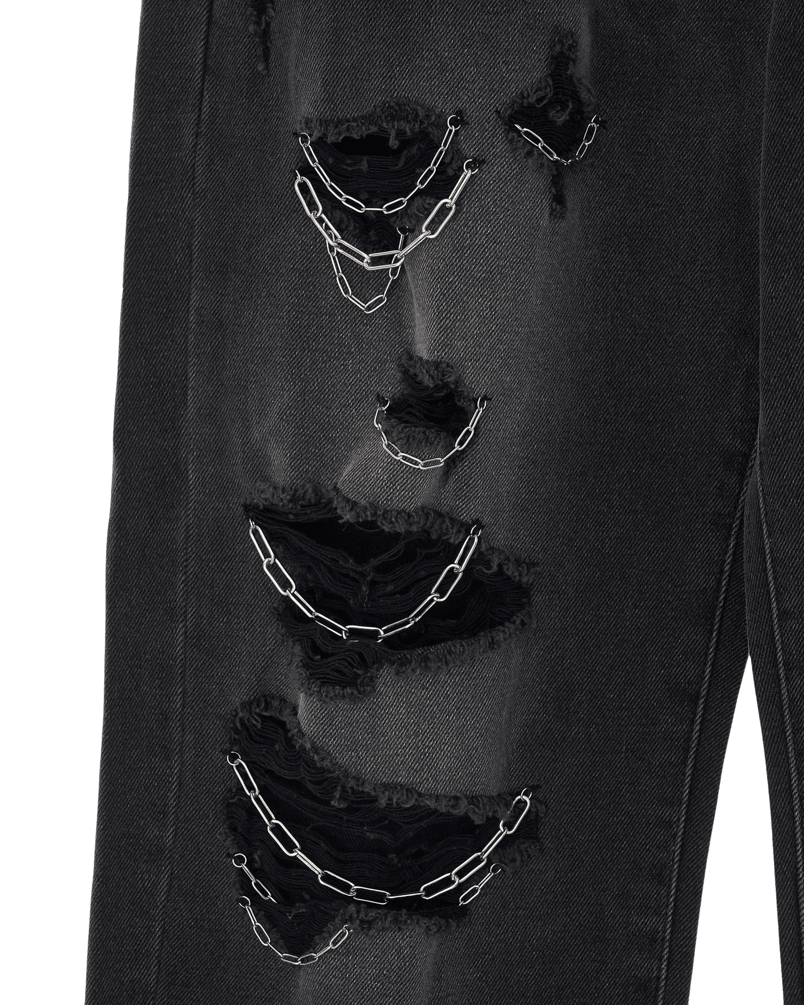 Chain Embellishment Destroyed Jeans (Black) — vue 13