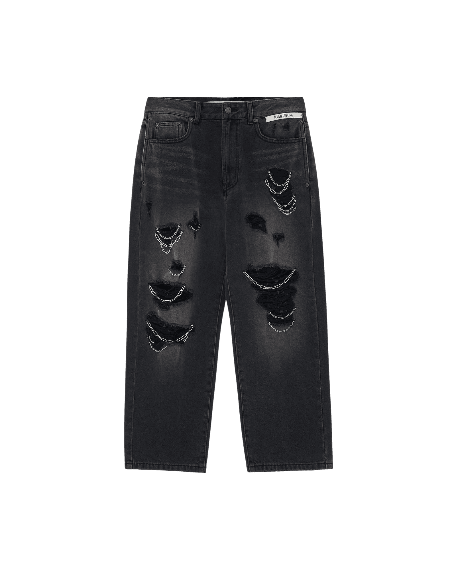 Chain Embellishment Destroyed Jeans (Black) — vue 10