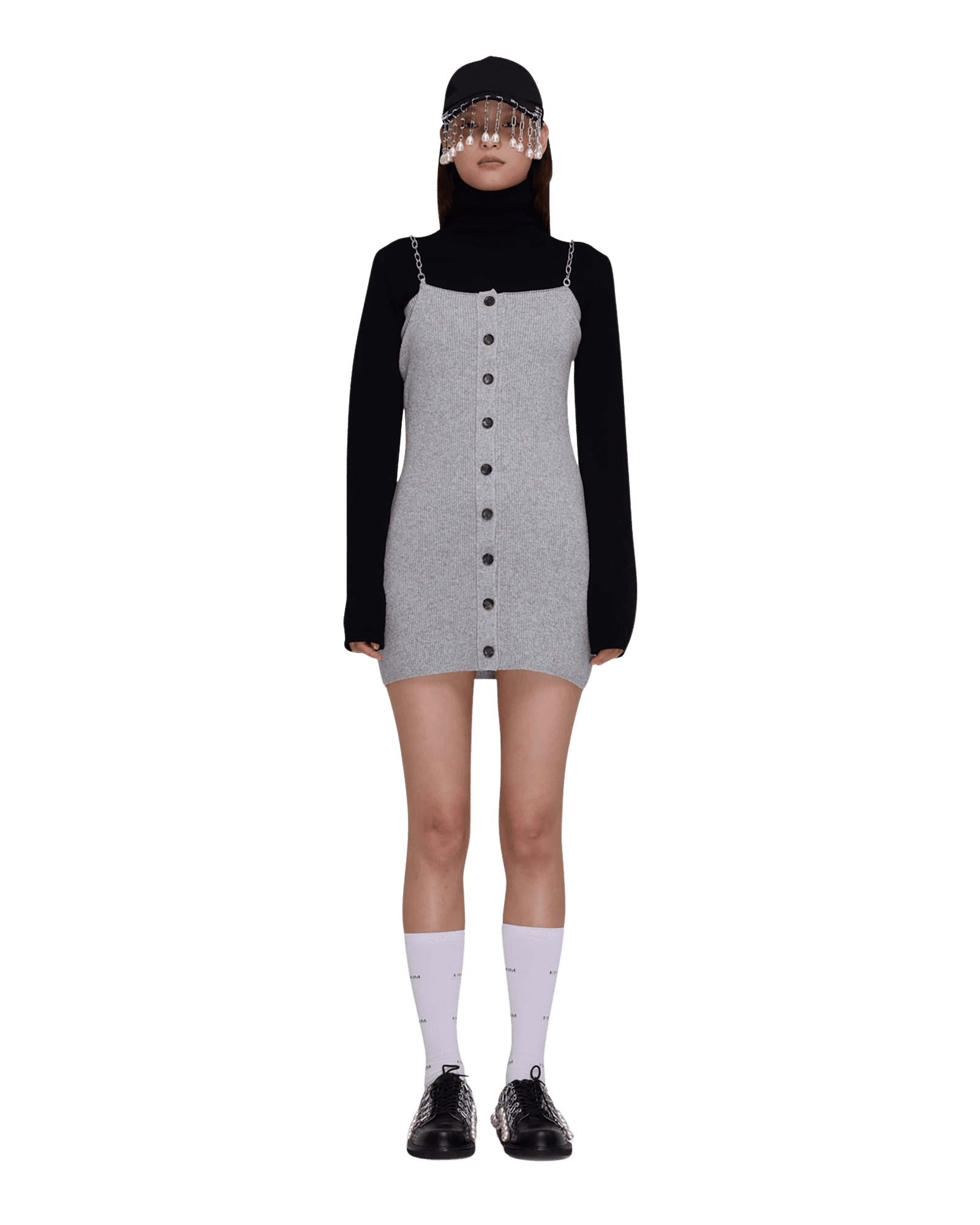 Detachable Chain Strap Wool Knitted Dress (Black)