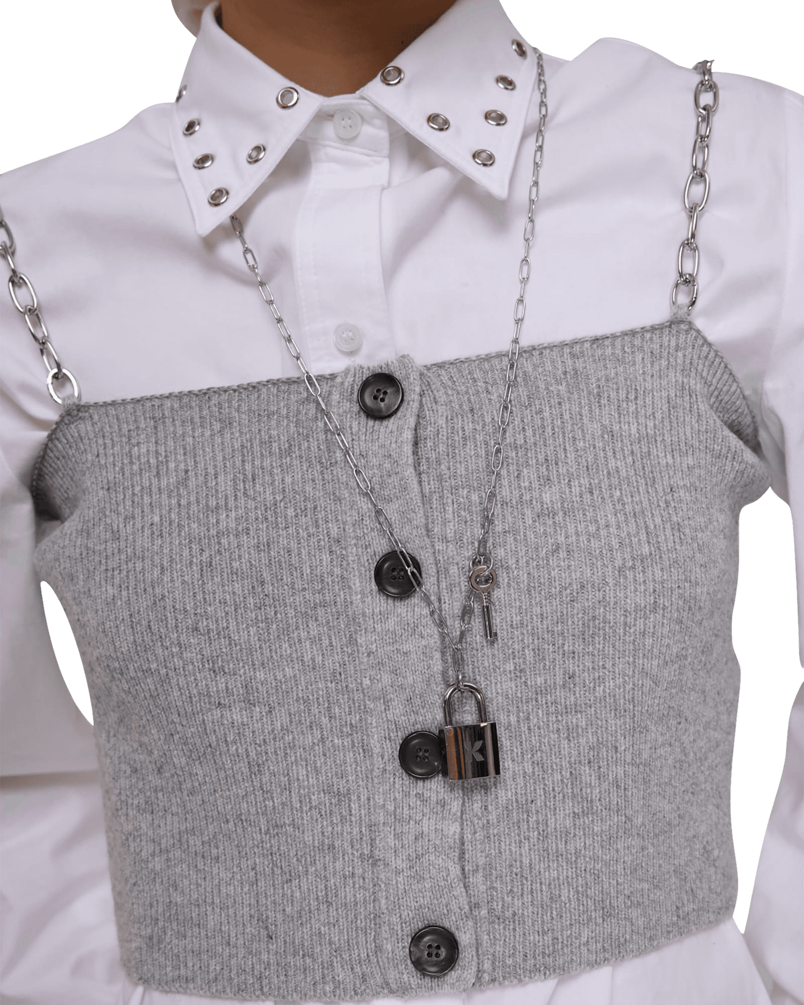 Detachable Chain Strap Wool Knitted Top (Black) — vue 9