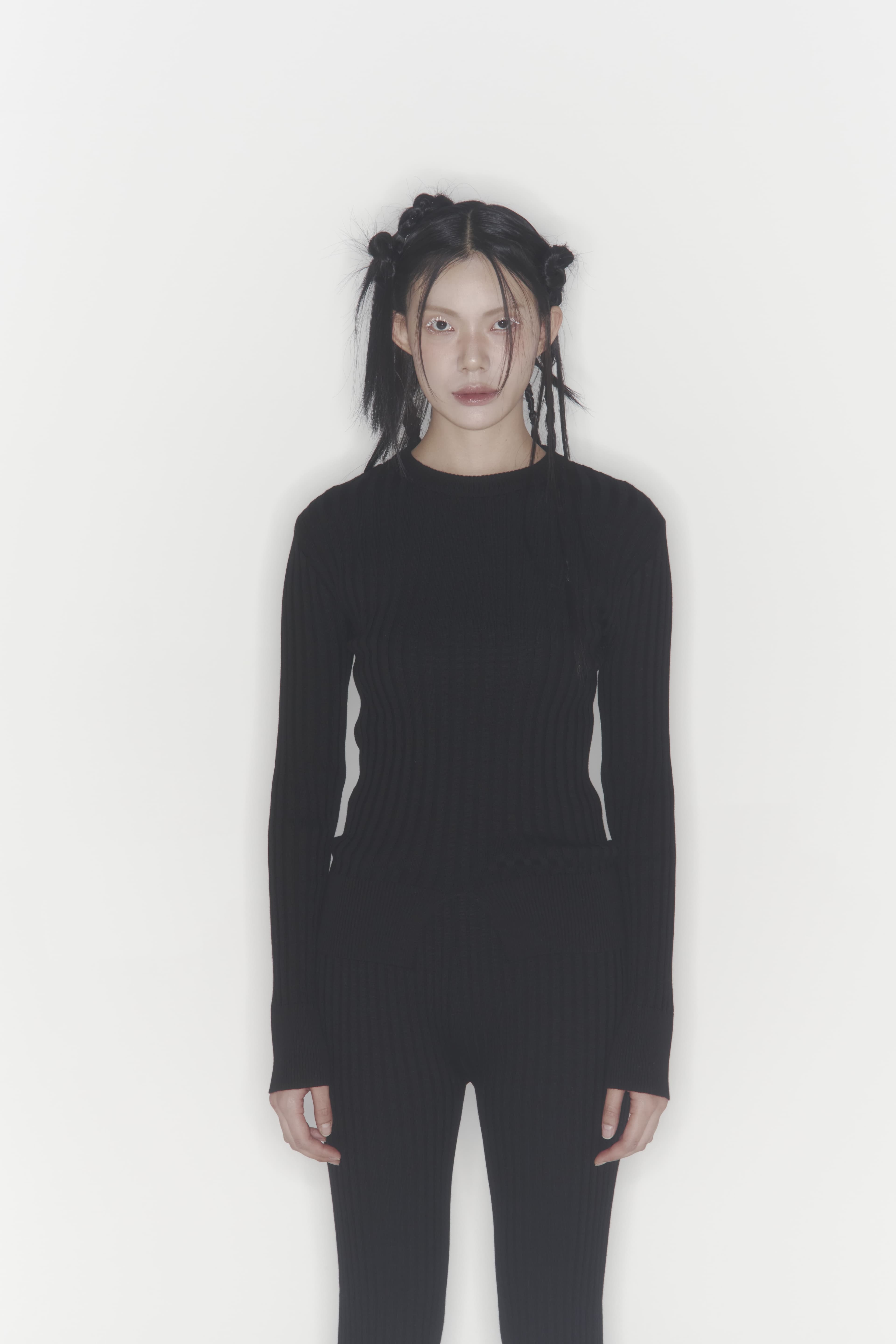 Ribbed Knit Sweater (Black) — vue 15