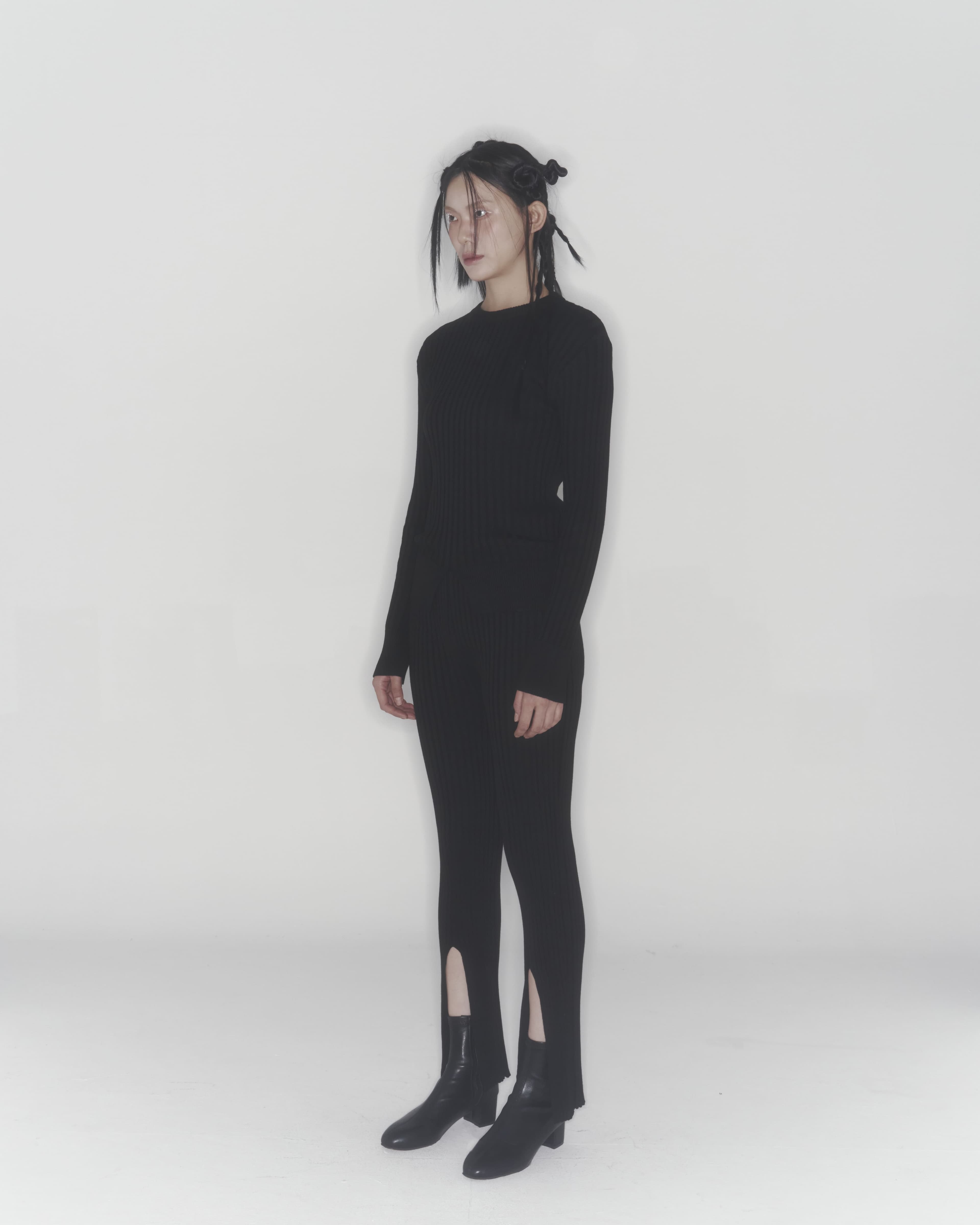 Ribbed Knit Sweater (Black) — vue 5