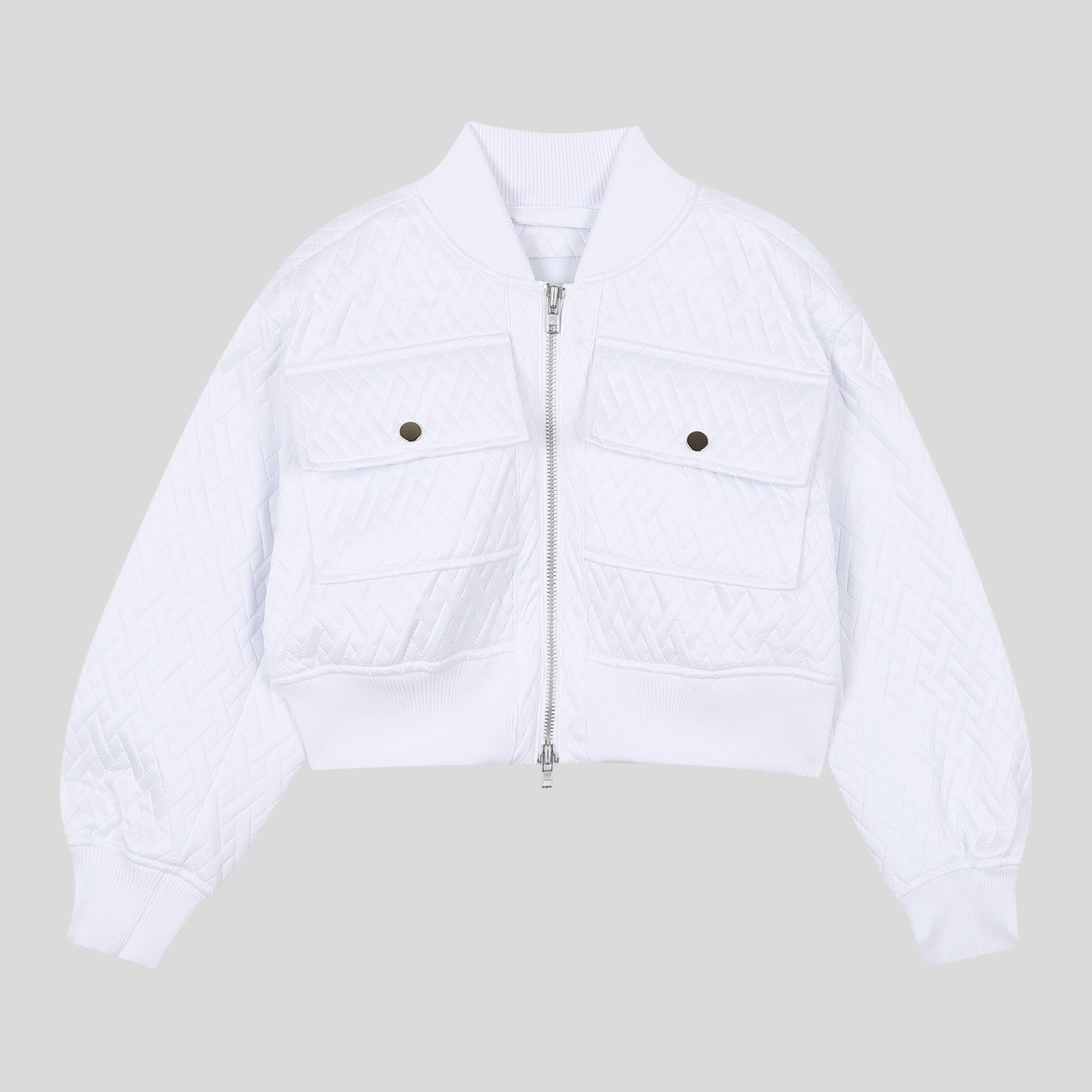 Quilted Crop Blouson Jacket (White) — vue 2