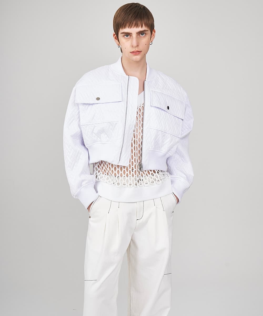 Quilted Crop Blouson Jacket (White) — vue 6