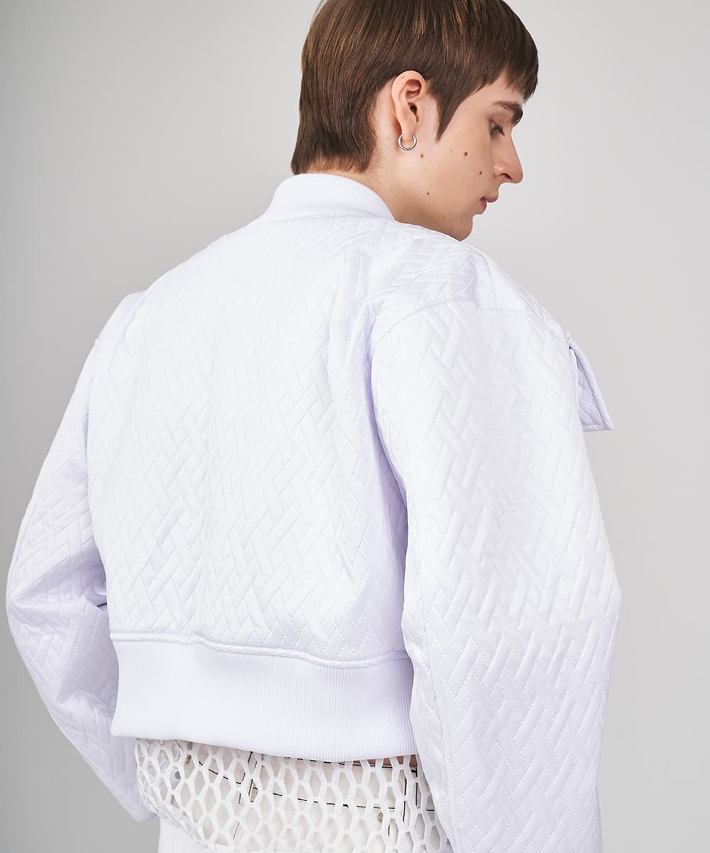 Quilted Crop Blouson Jacket (White) — vue 7
