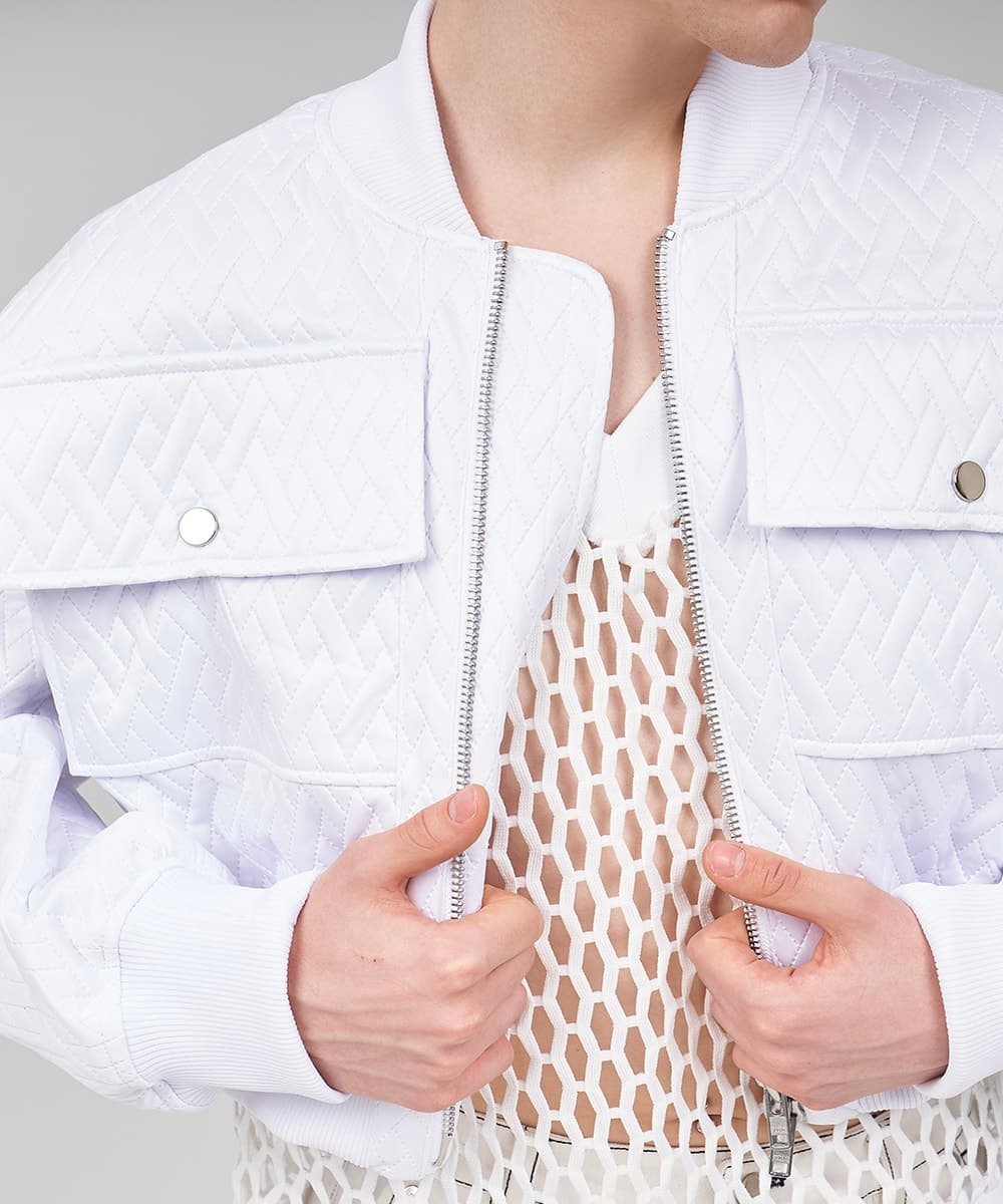 Quilted Crop Blouson Jacket (White) — vue 8