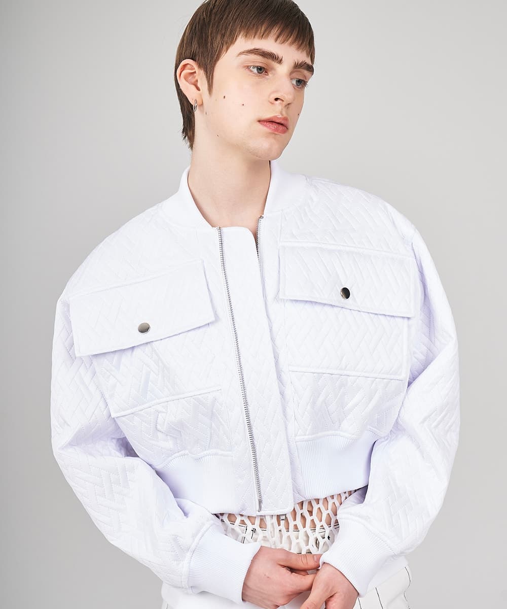Quilted Crop Blouson Jacket (White) — vue 9