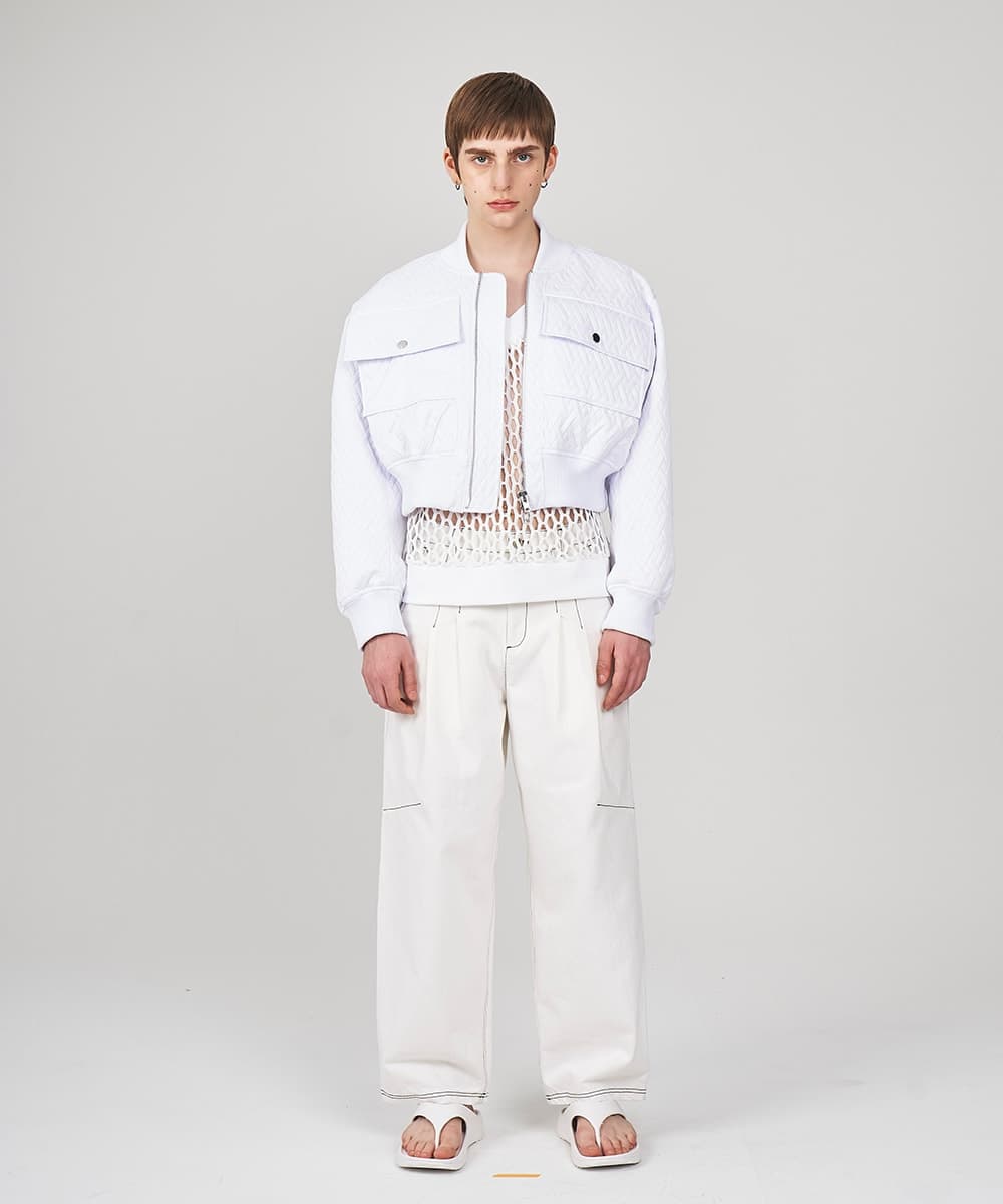 Quilted Crop Blouson Jacket (White)