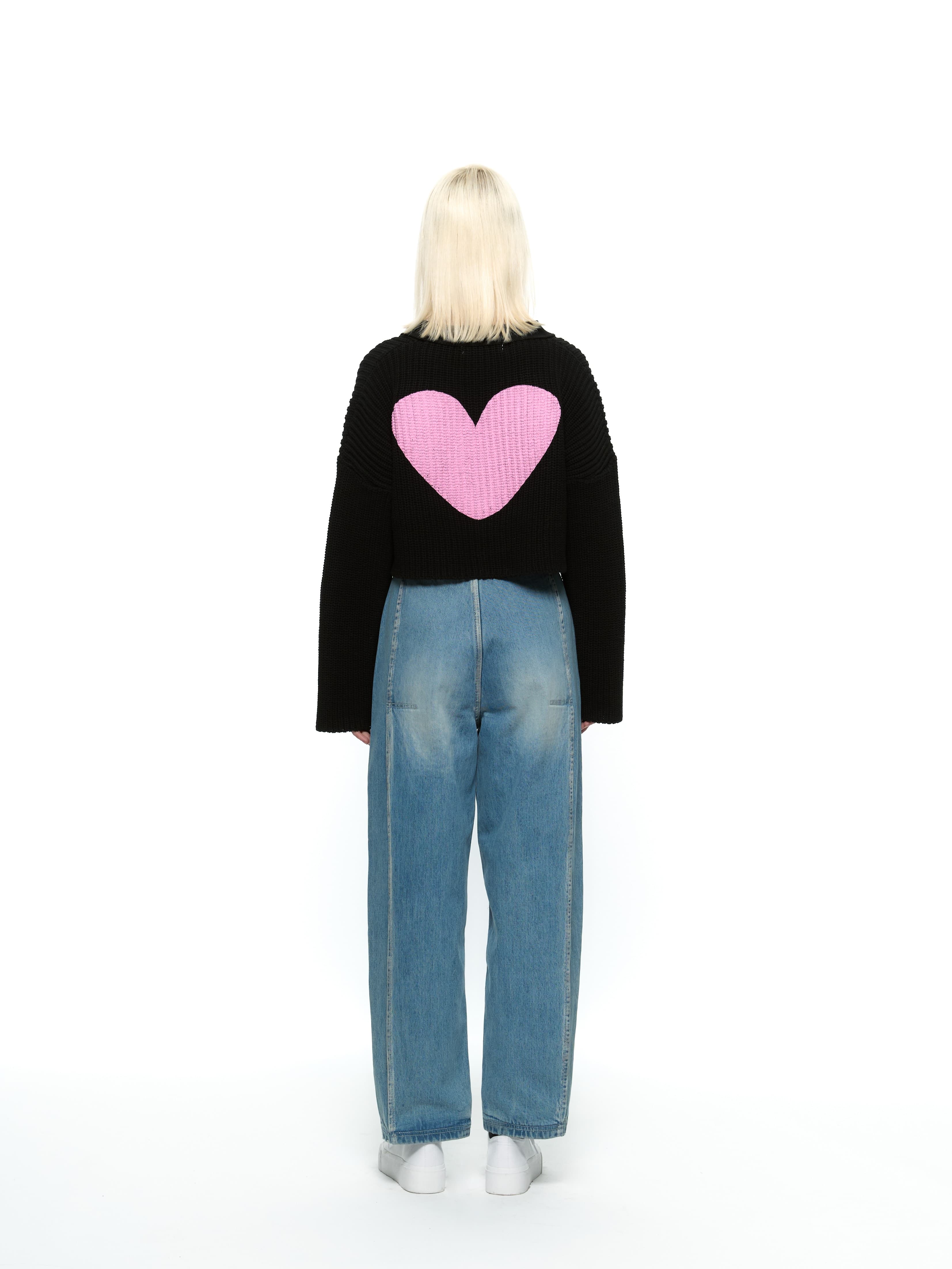 Heart Crop Cardigan (Black) — vue 1
