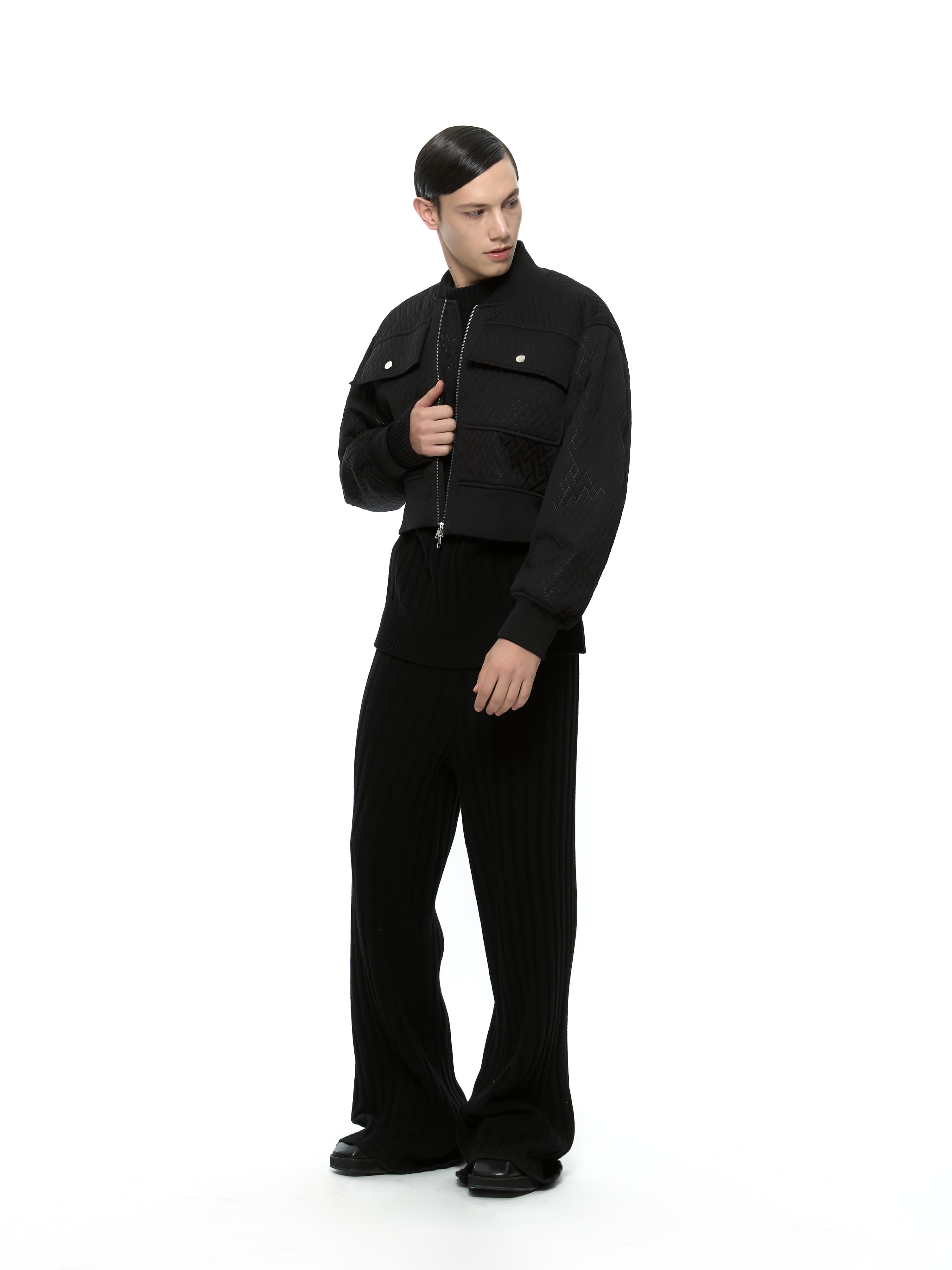 Quilted Crop Blouson Jacket (Black) — vue 13