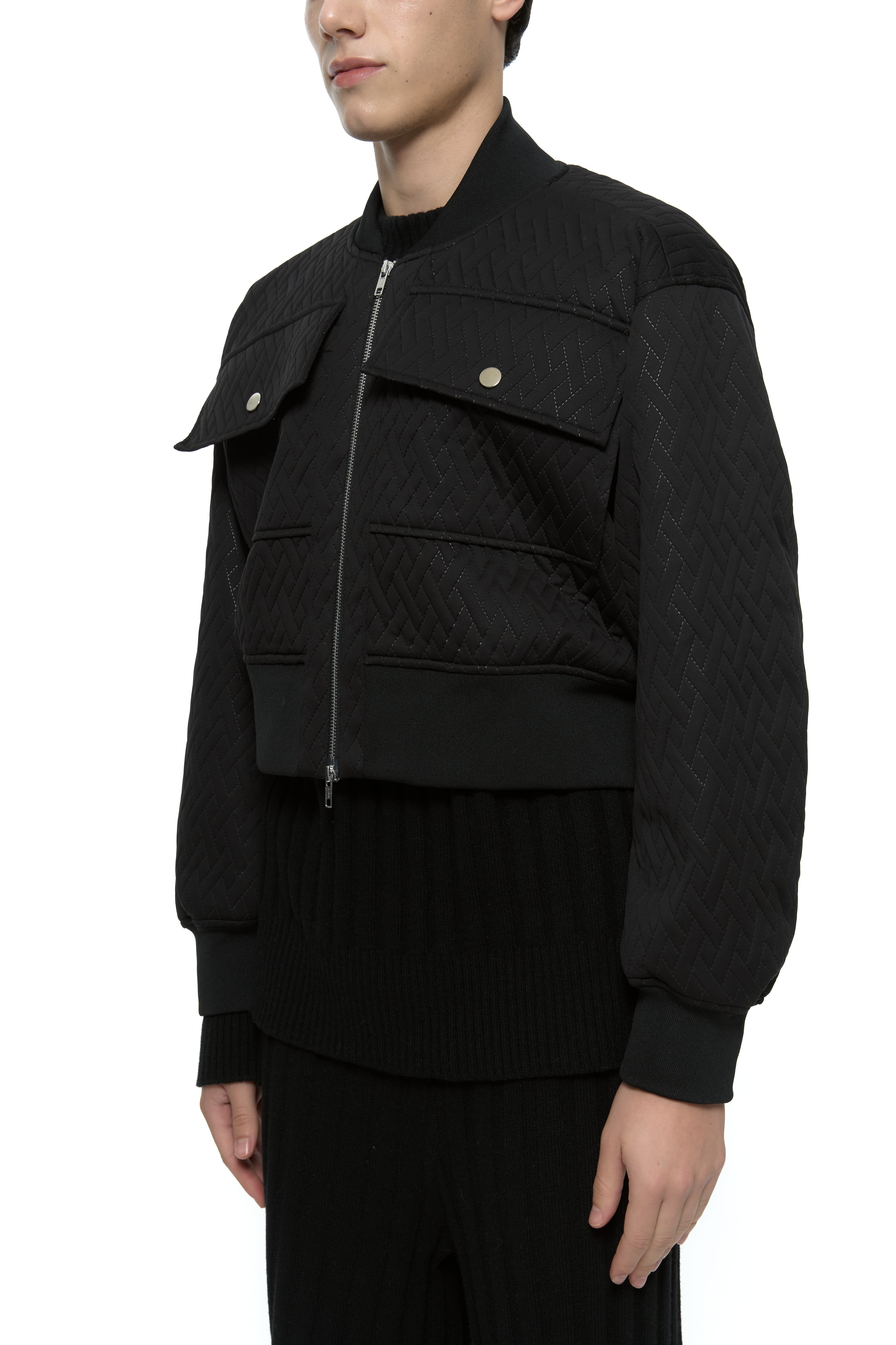 Quilted Crop Blouson Jacket (Black) — vue 15