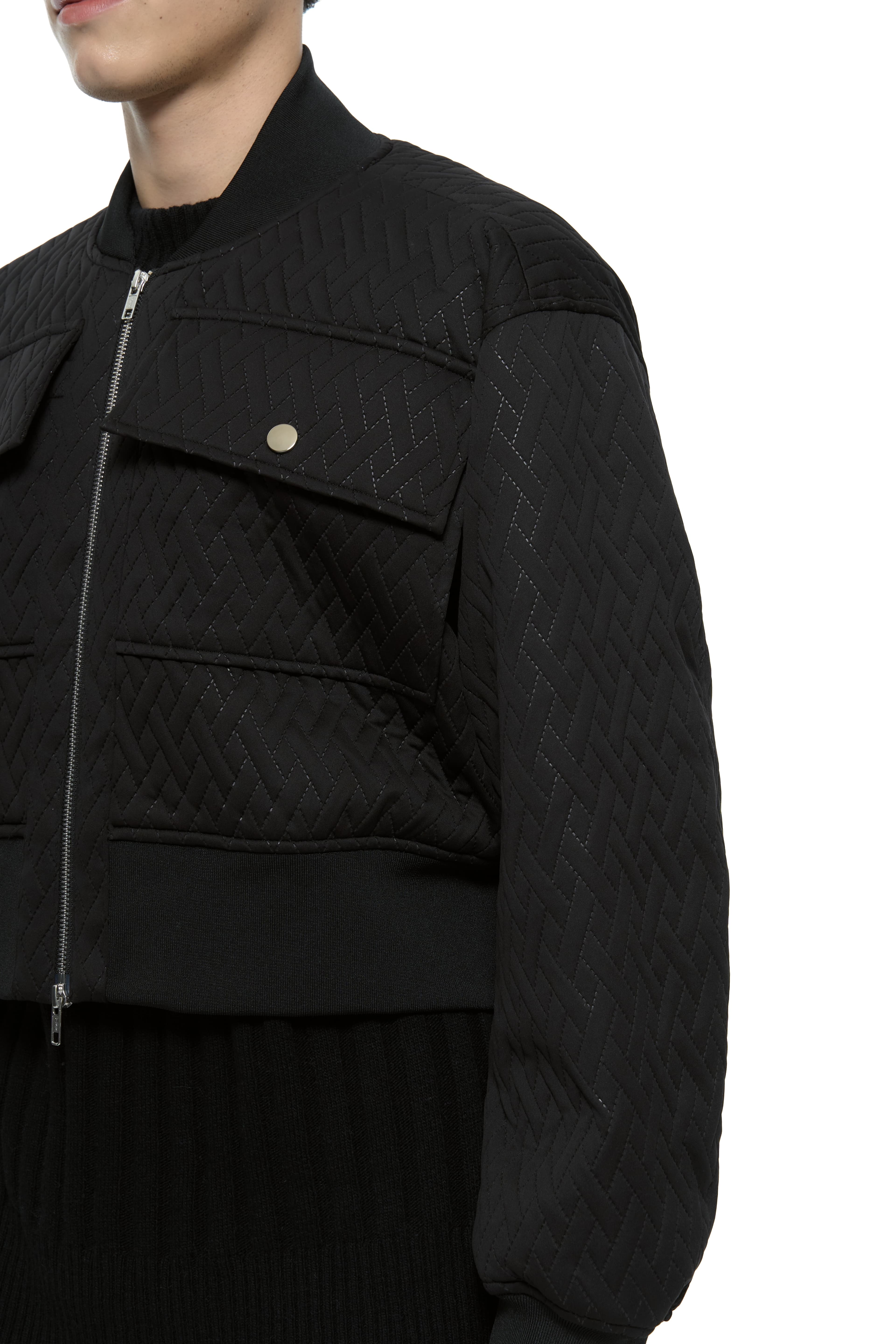Quilted Crop Blouson Jacket (Black) — vue 16