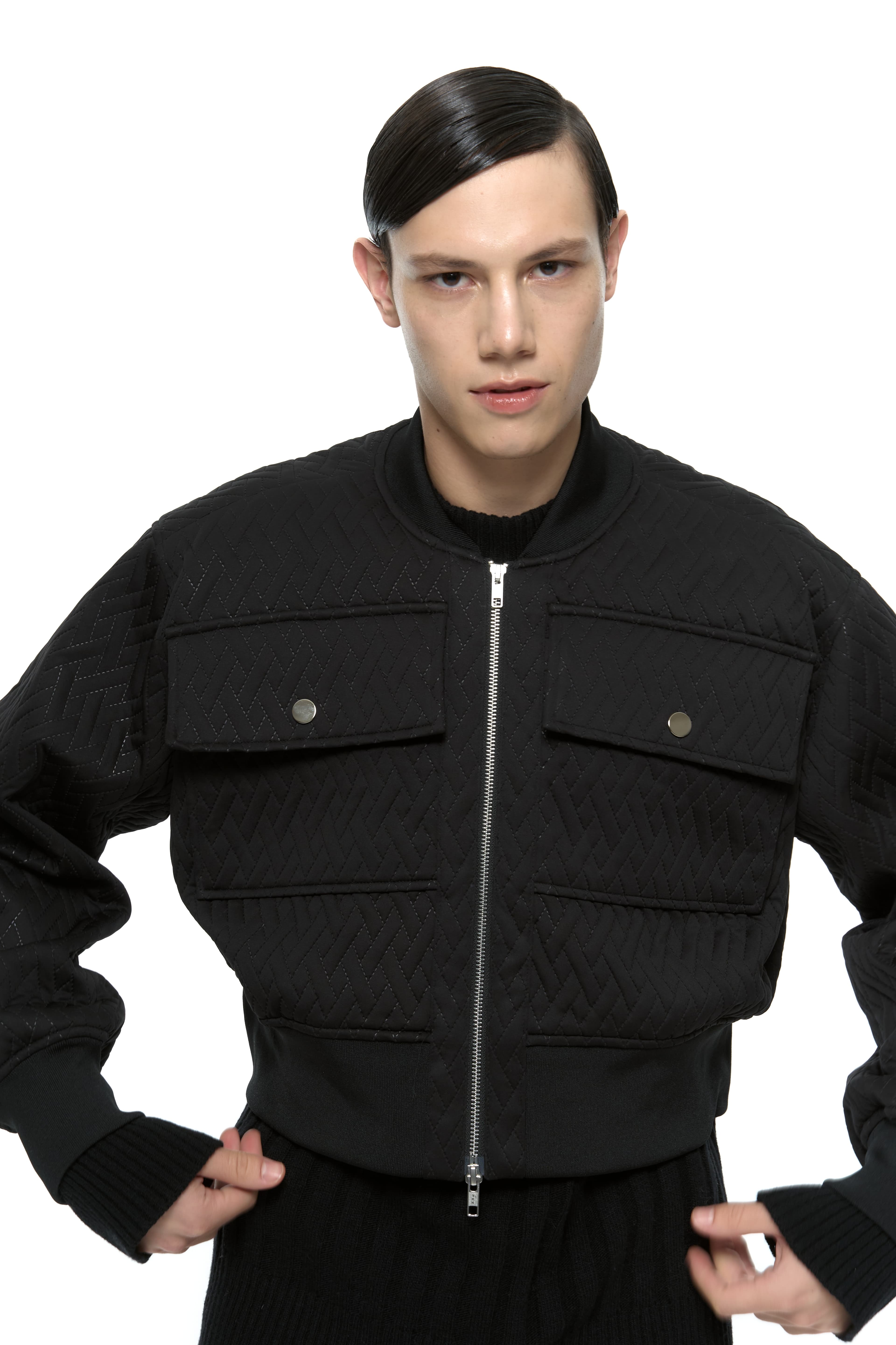 Quilted Crop Blouson Jacket (Black) — vue 18