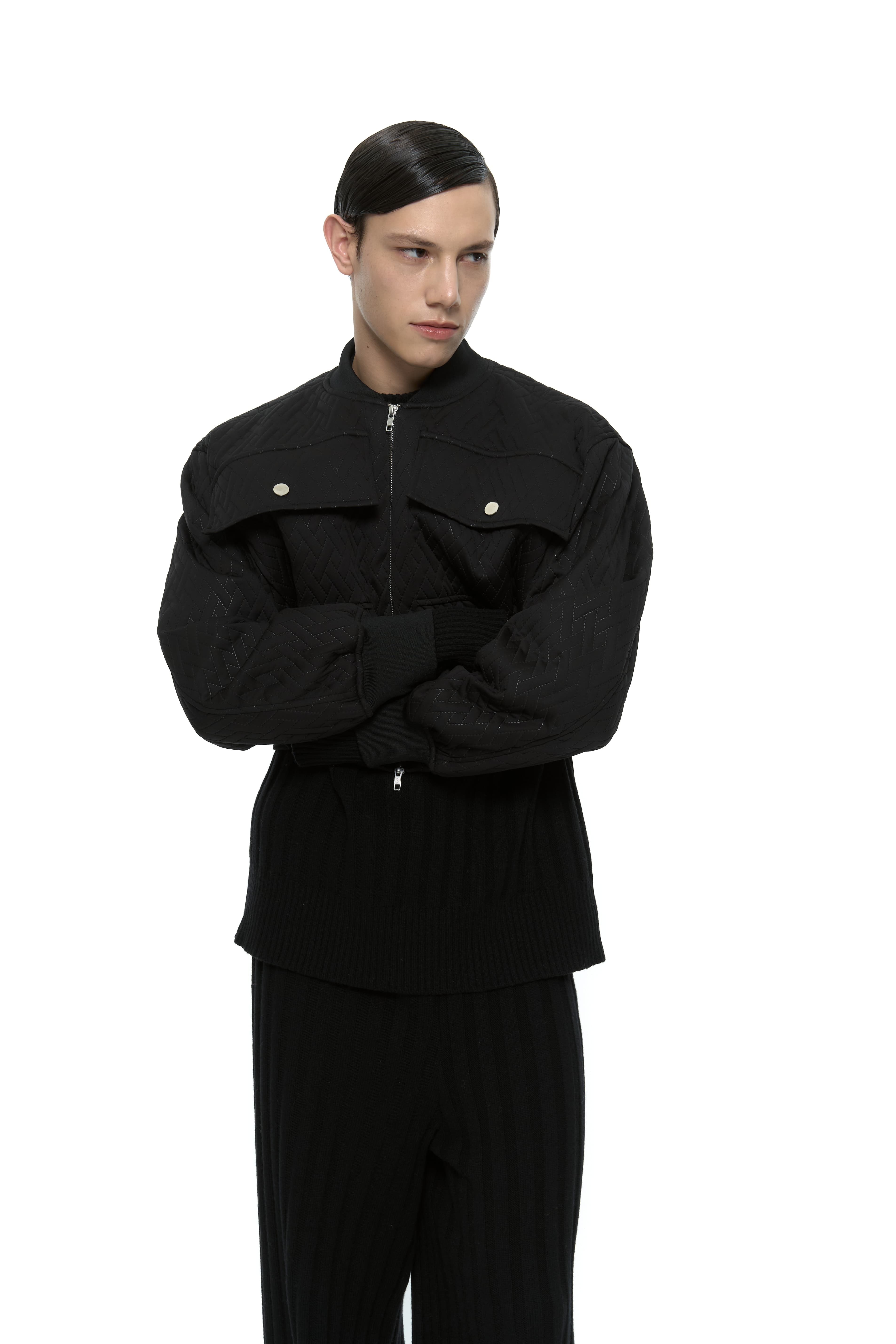 Quilted Crop Blouson Jacket (Black) — vue 19