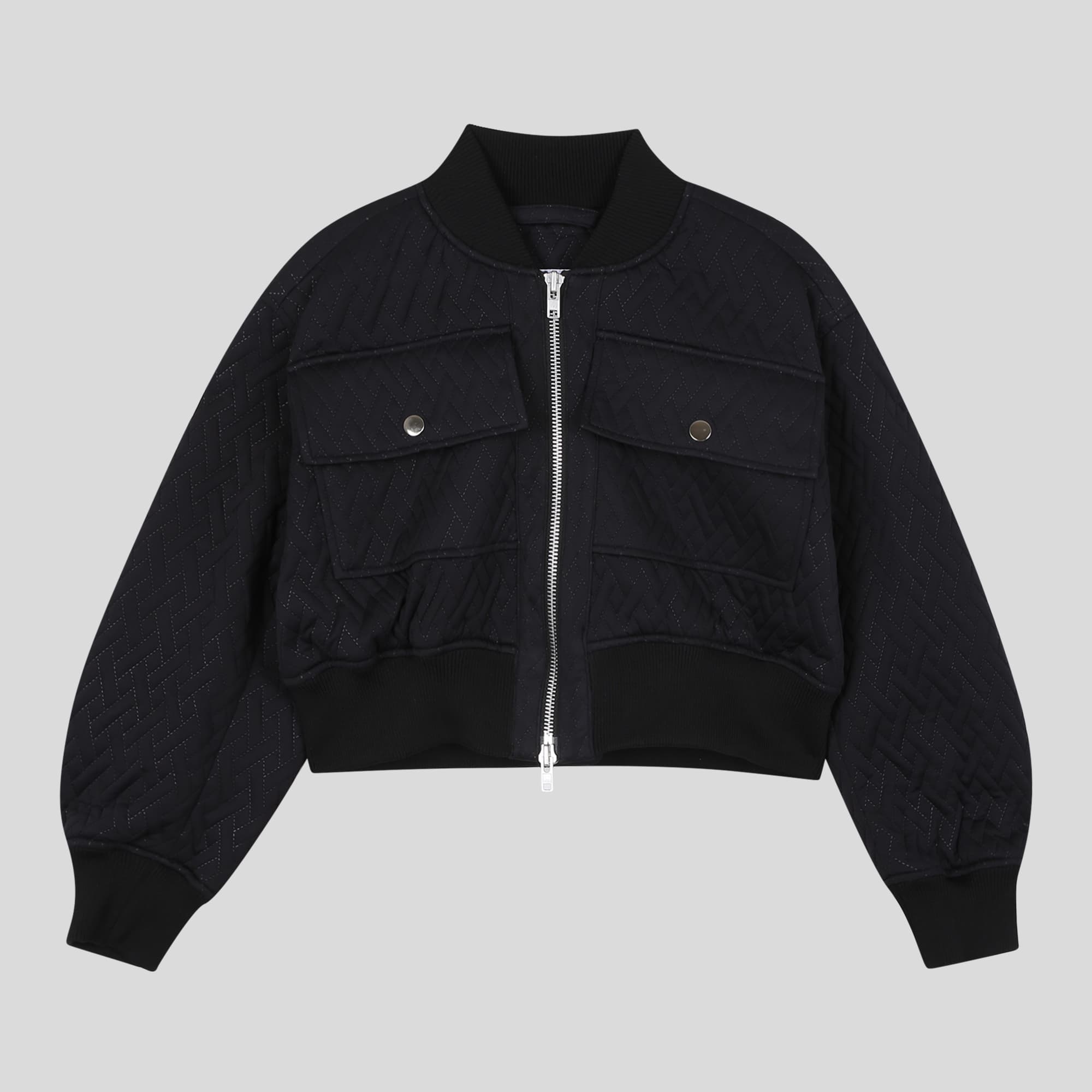 Quilted Crop Blouson Jacket (Black) — vue 3