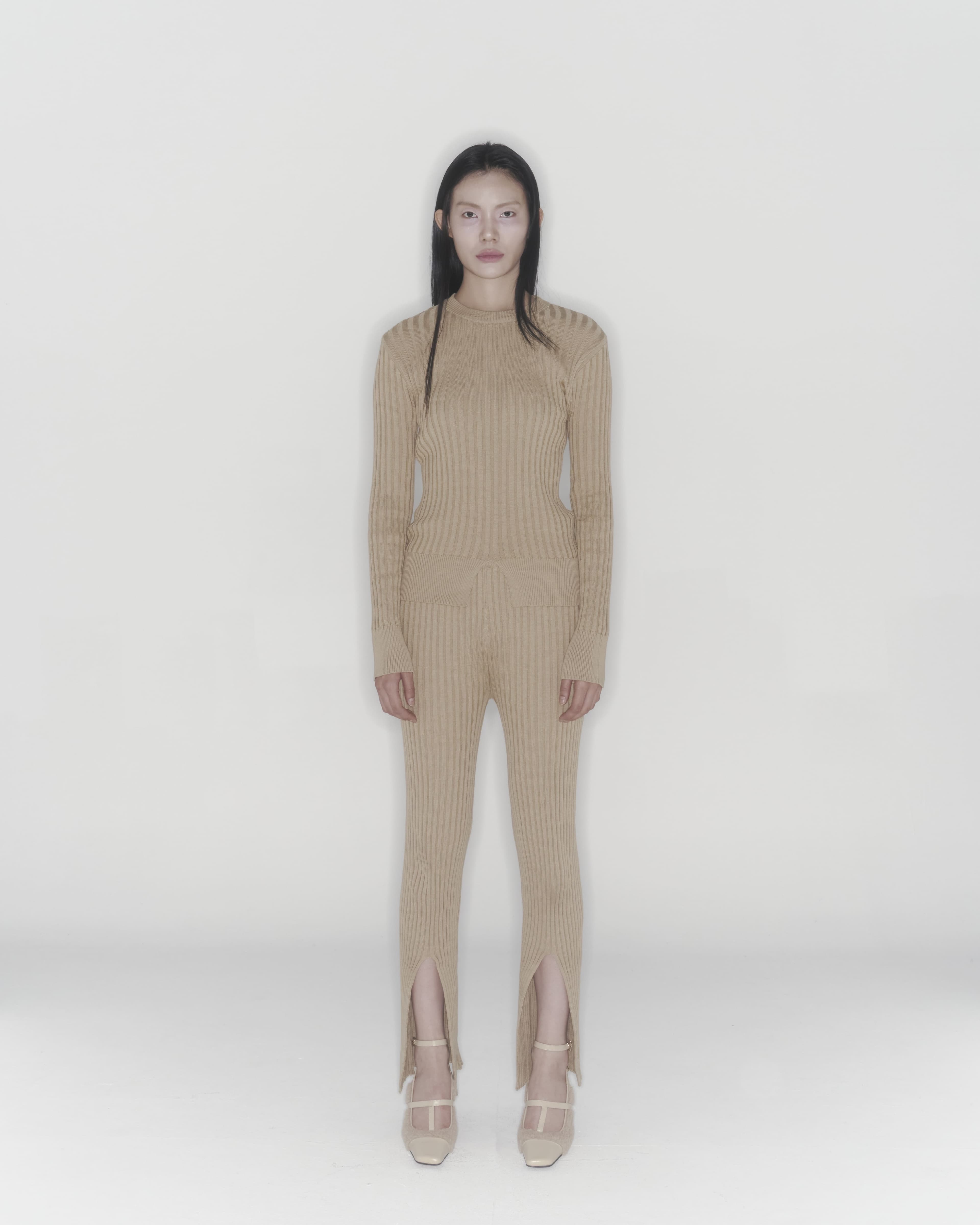 Ribbed Knit Pants (Beige) — vue 4