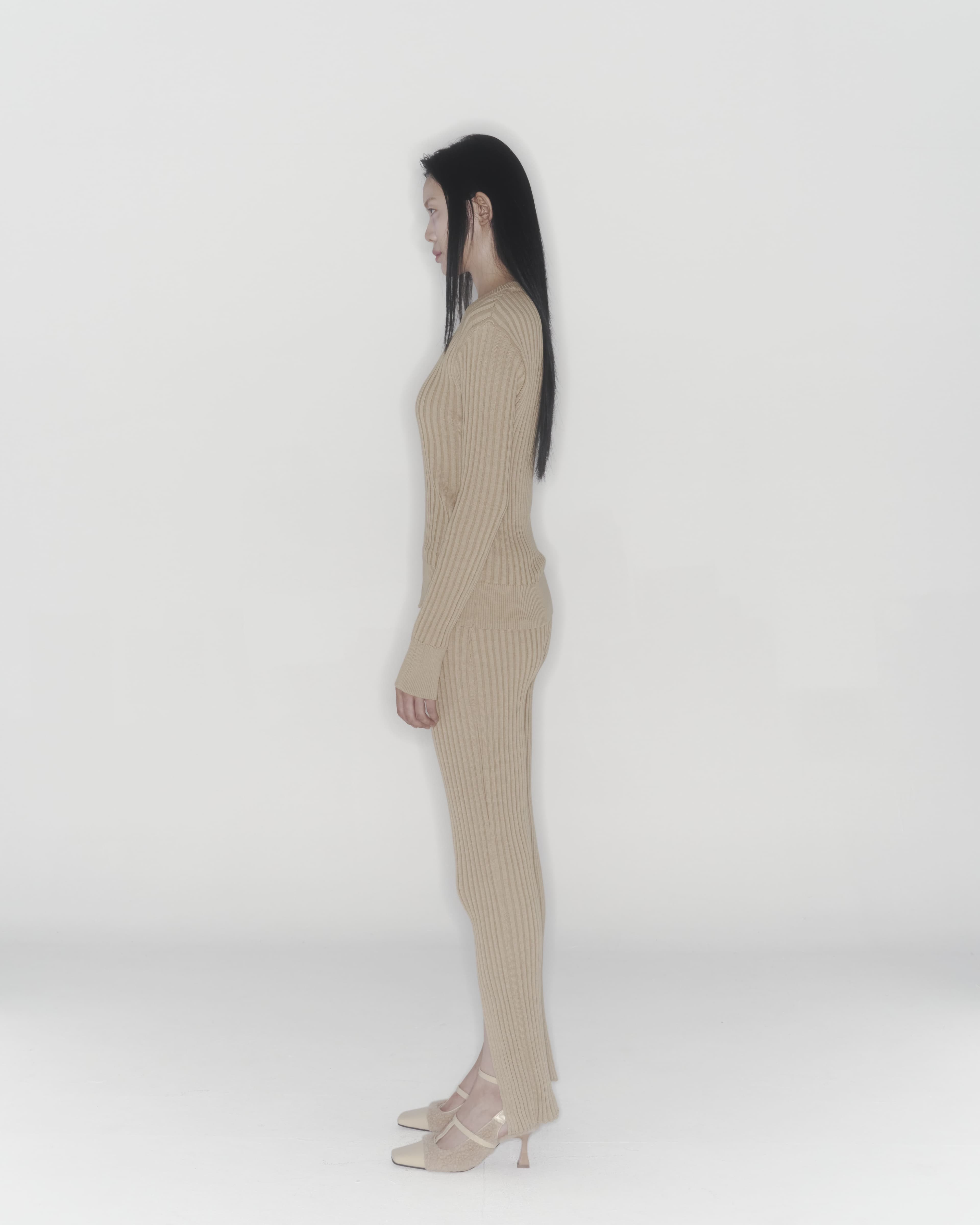 Ribbed Knit Pants (Beige) — vue 6