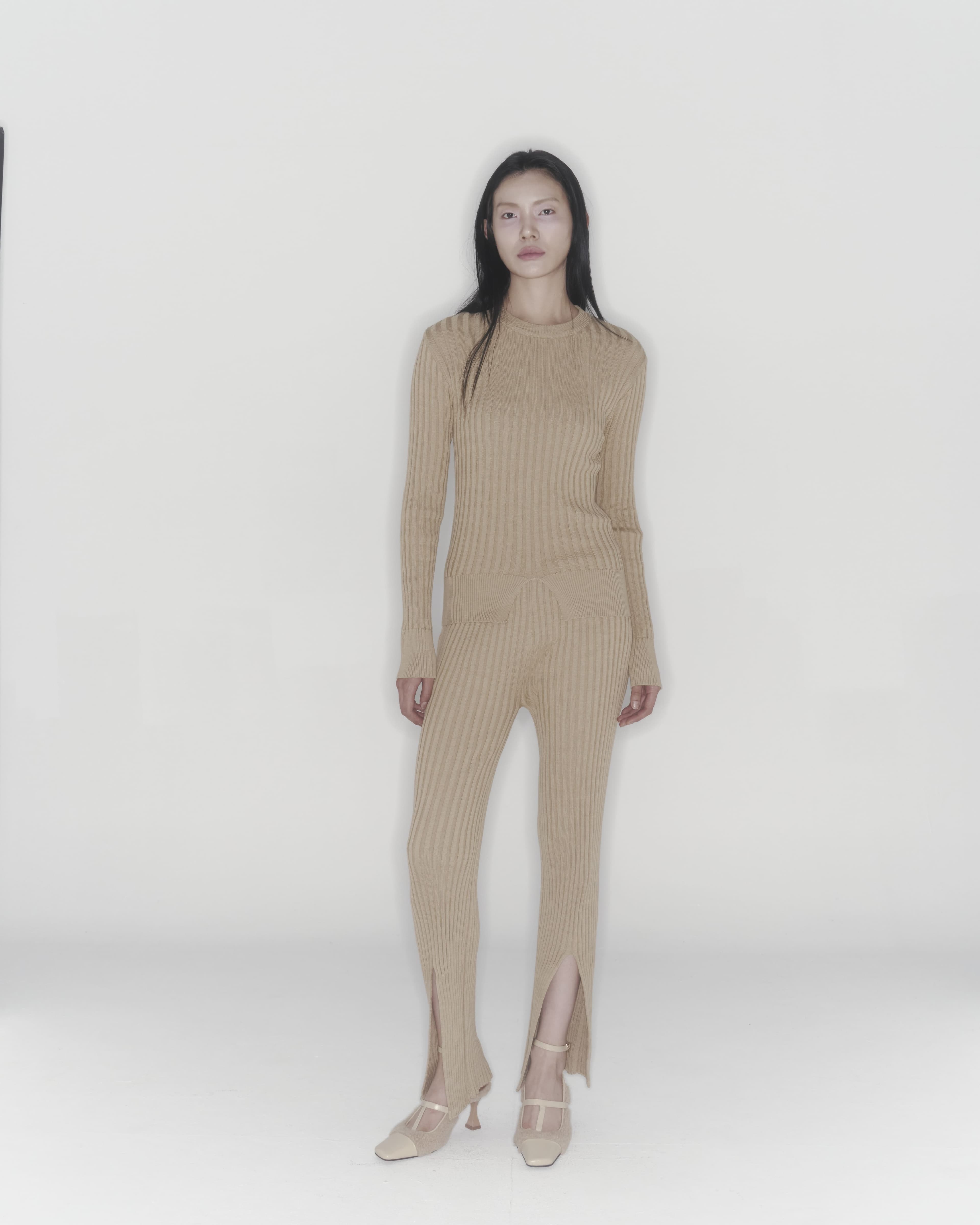 Ribbed Knit Pants (Beige) — vue 8
