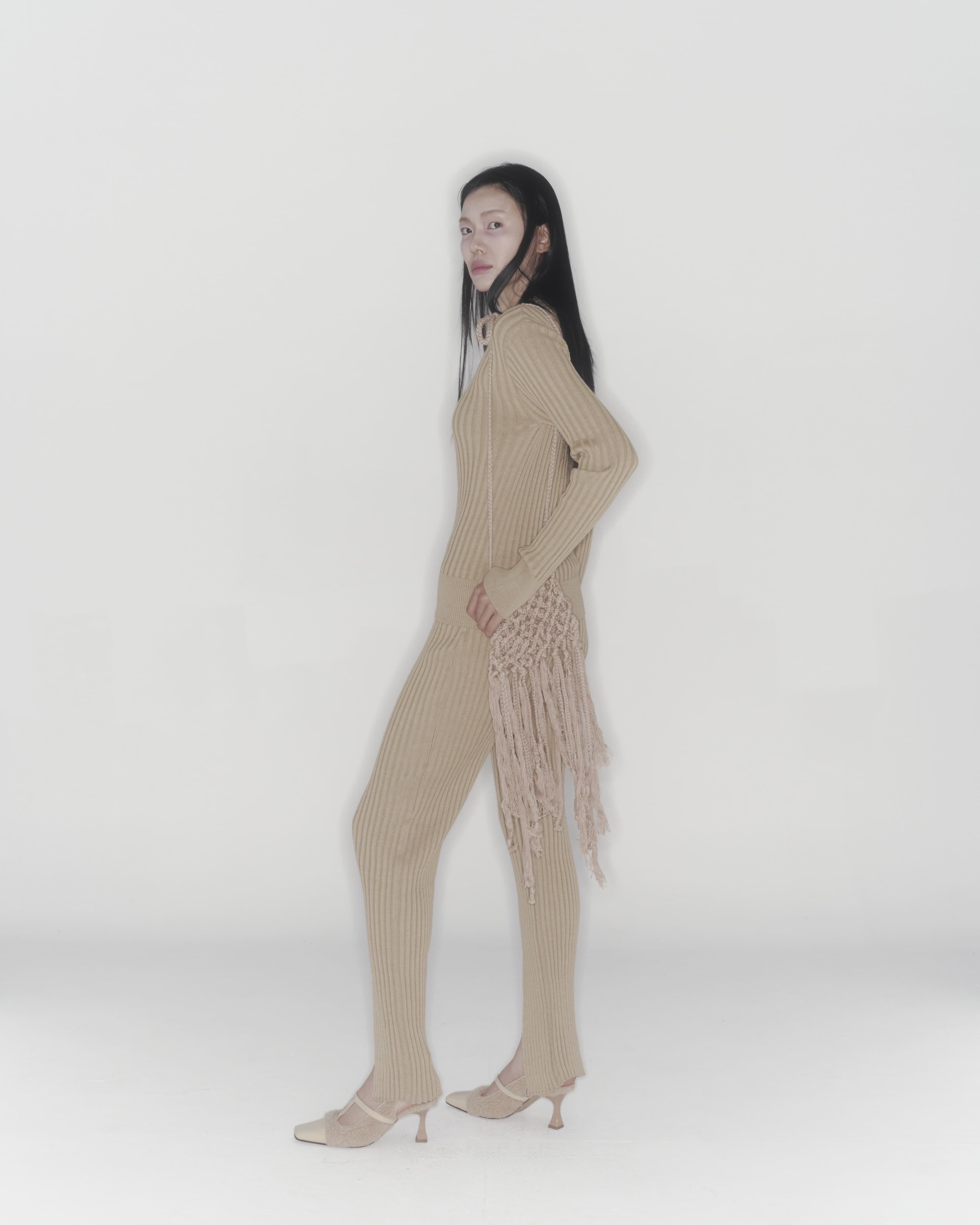 Ribbed Knit Pants (Beige) — vue 9