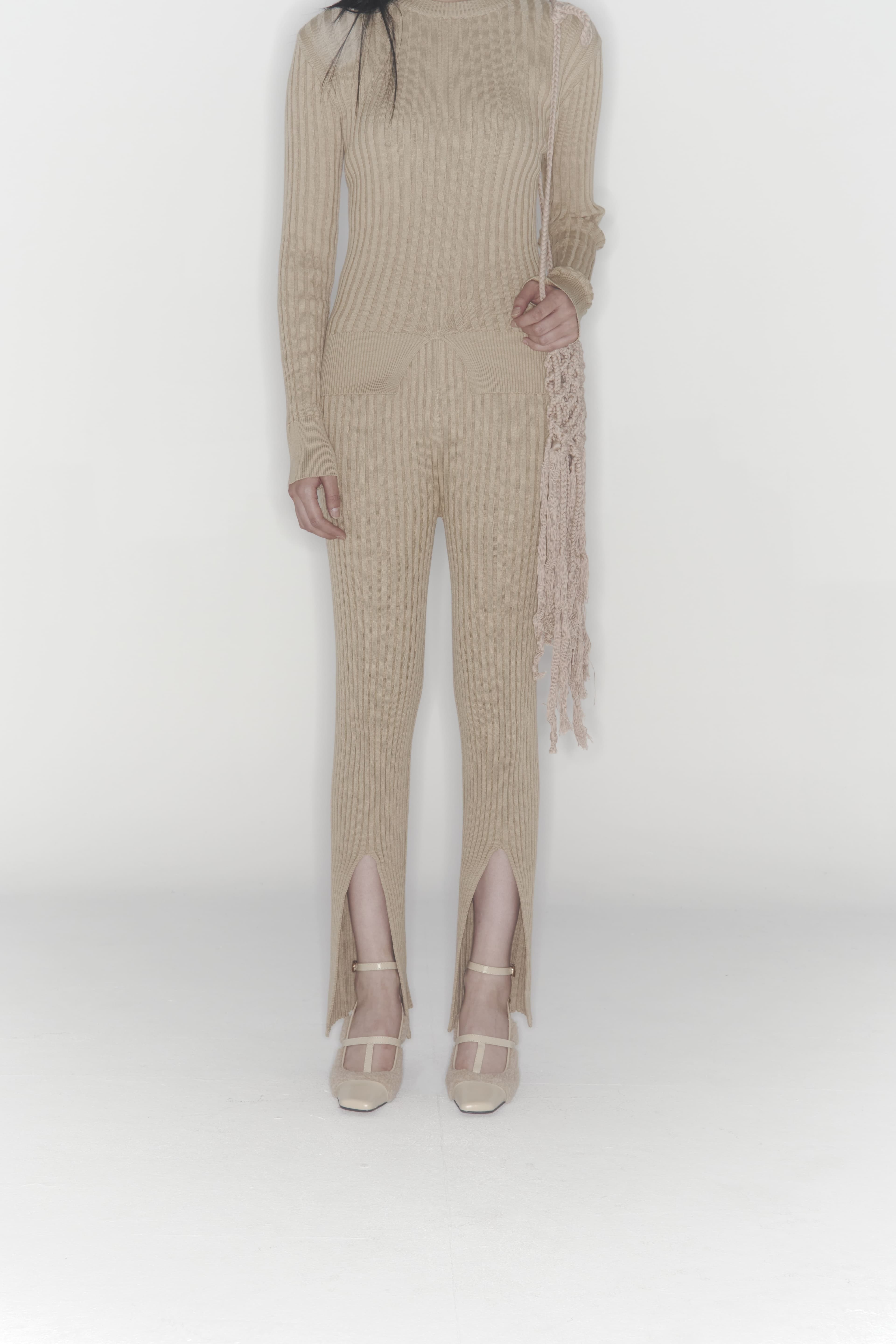 Ribbed Knit Pants (Beige)