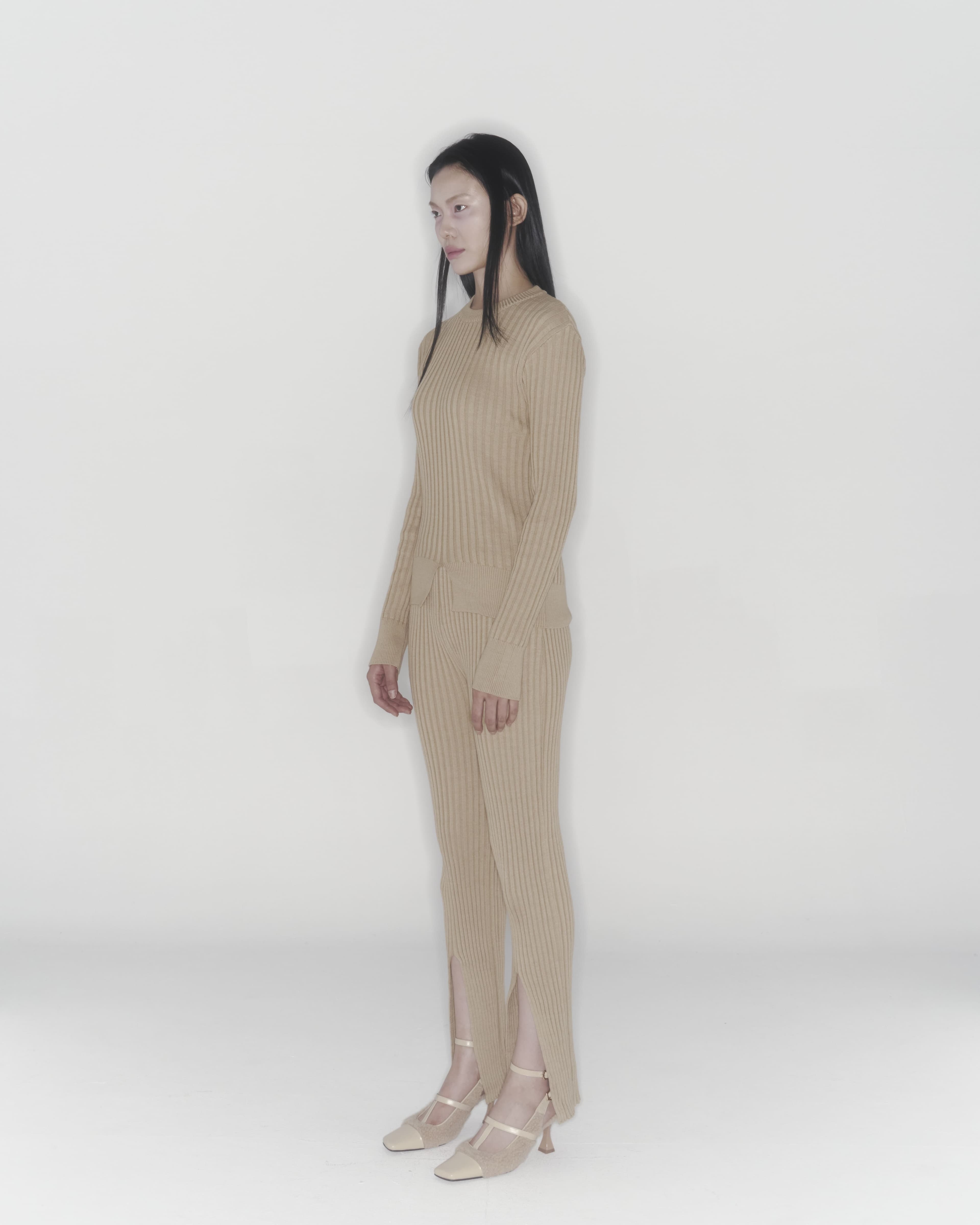 Ribbed Knit Sweater (Beige) — vue 5