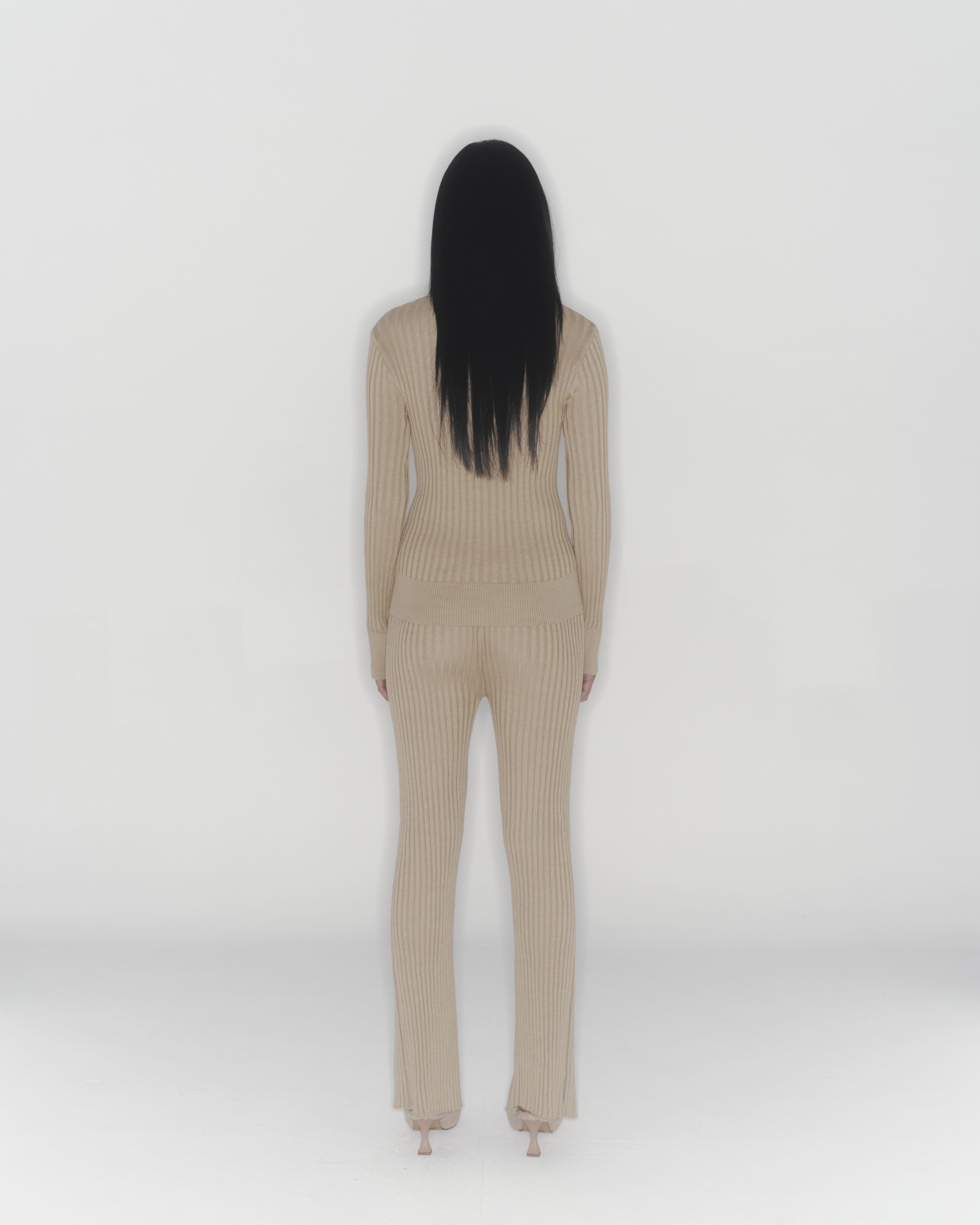 Ribbed Knit Sweater (Beige) — vue 7