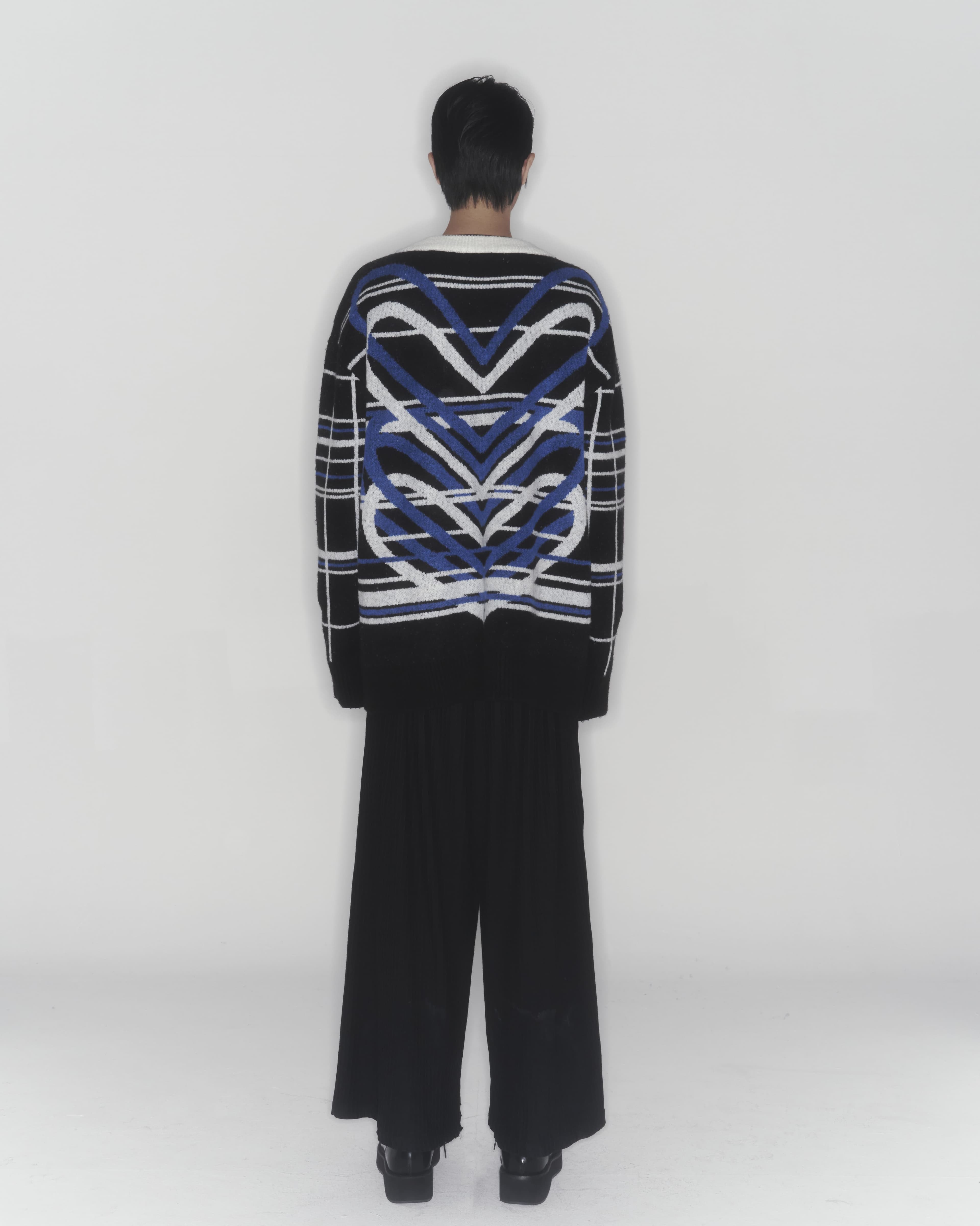Heart Graphic Knit Cardigan (Blue) — vue 7